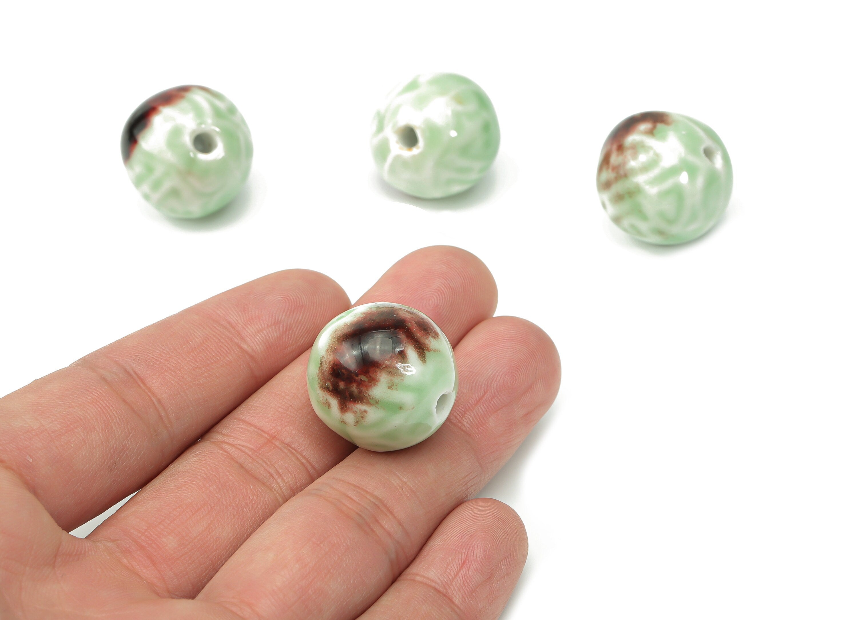Glazed Ceramic Big Ball Beads - Carved Ball Beads - Handmade Beads - Bracelet Making Beads - Connectors Beads - 21.04x21.04x20.3mm - NS1819 - DOMEDBAZAAR