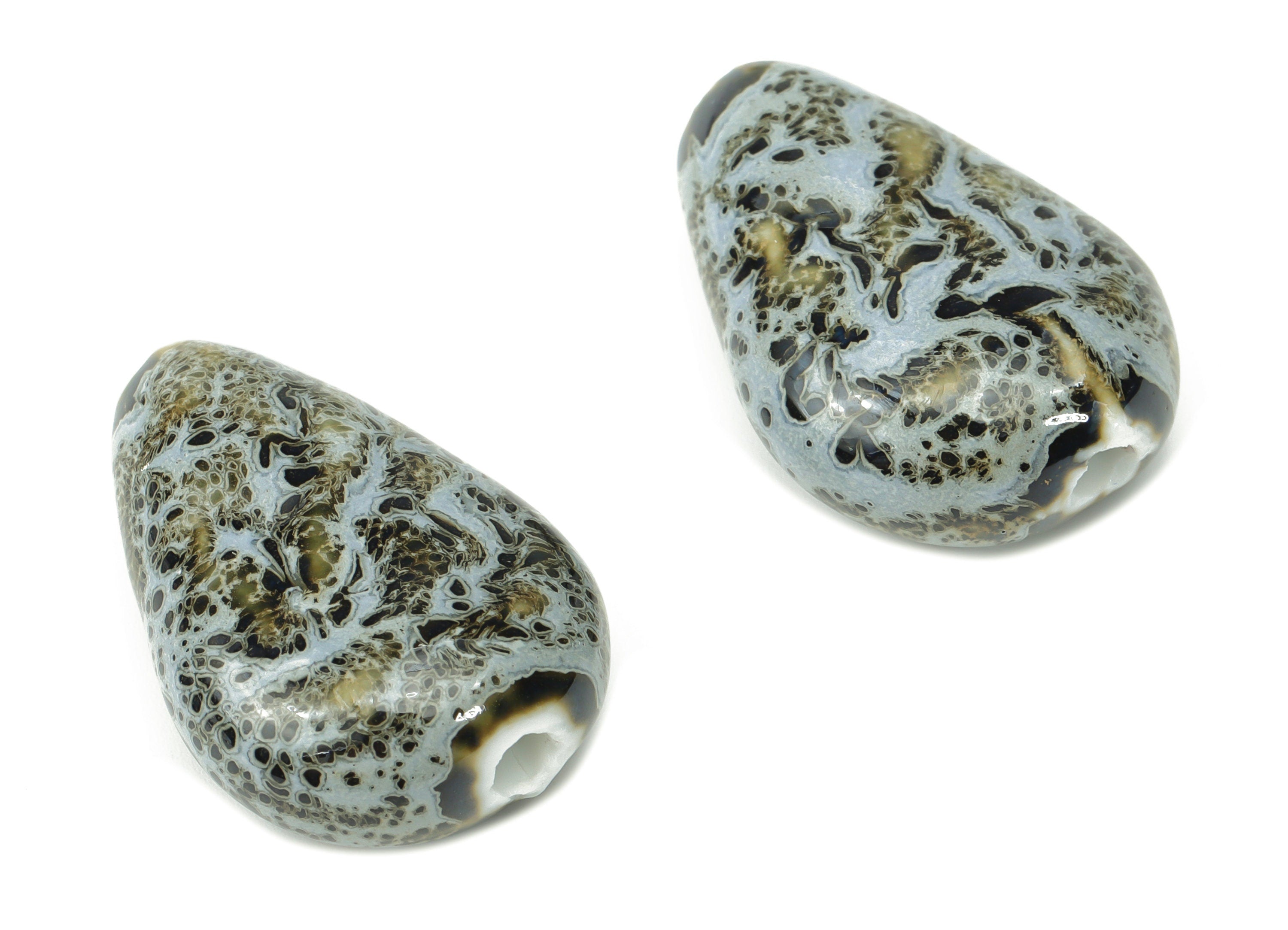 Glazed Ceramic Drop Beads - Carved Teardrop Beads - Handmade Beads - Bracelet Beads - Connectors Beads - 21.04x21.04x20.3mm - NS1818 - DOMEDBAZAAR