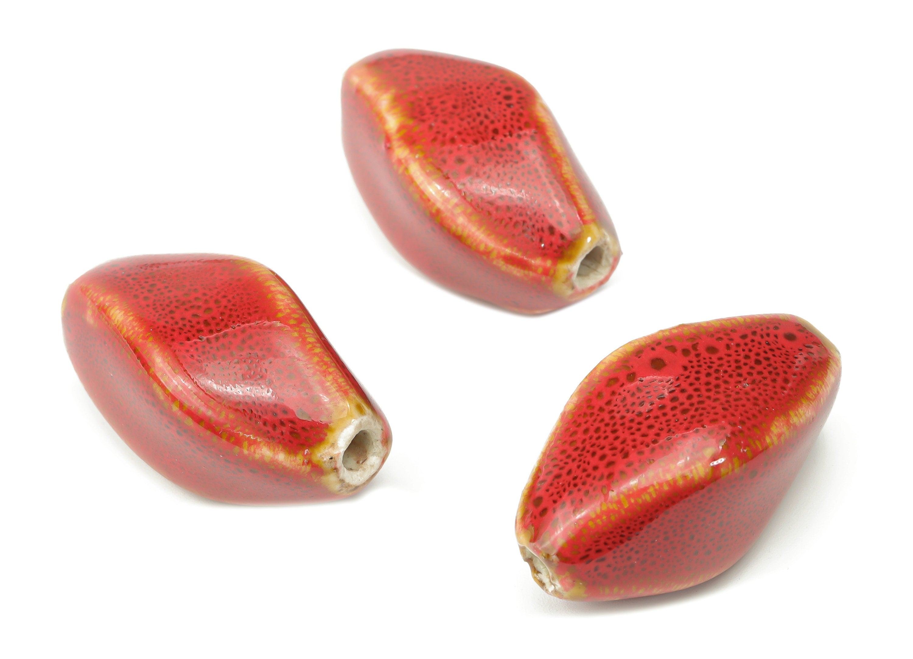 Glazed Ceramic Rhombus Beads - Carved Rhombus Beads - Handmade Beads - Bracelet Beads - Connectors Beads - 31.8x15.1x15.1mm - NS1789 - DOMEDBAZAAR