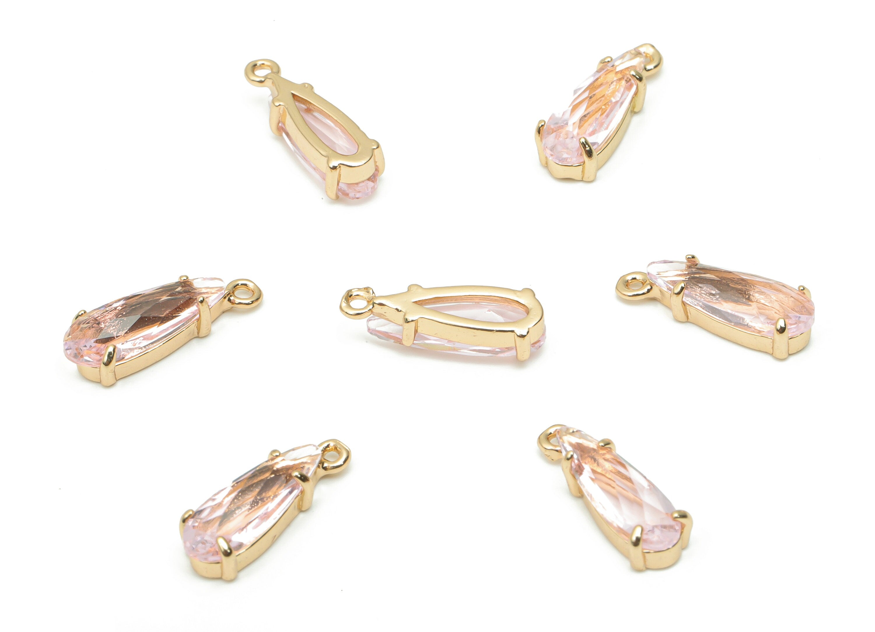 Glass Mini Oval Loop Earring Charms - Brass Oval Frame Pendant - Gold Tone Plated Brass - Faceted Glass - 14.04x4.72x3.6mm - GS1087 - DOMEDBAZAAR