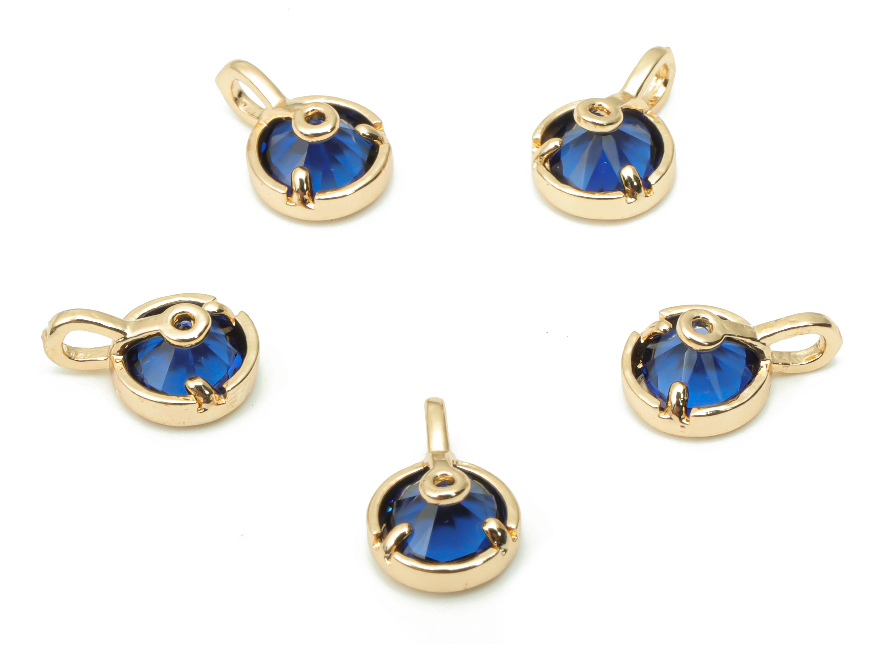 Glass Mini Round Flower Loop Earring Charms - Brass Mini Flower Frame Pendant - Gold Tone Plated Brass - Faceted Glass - 9.2x6x4mm - GS1094B - DOMEDBAZAAR