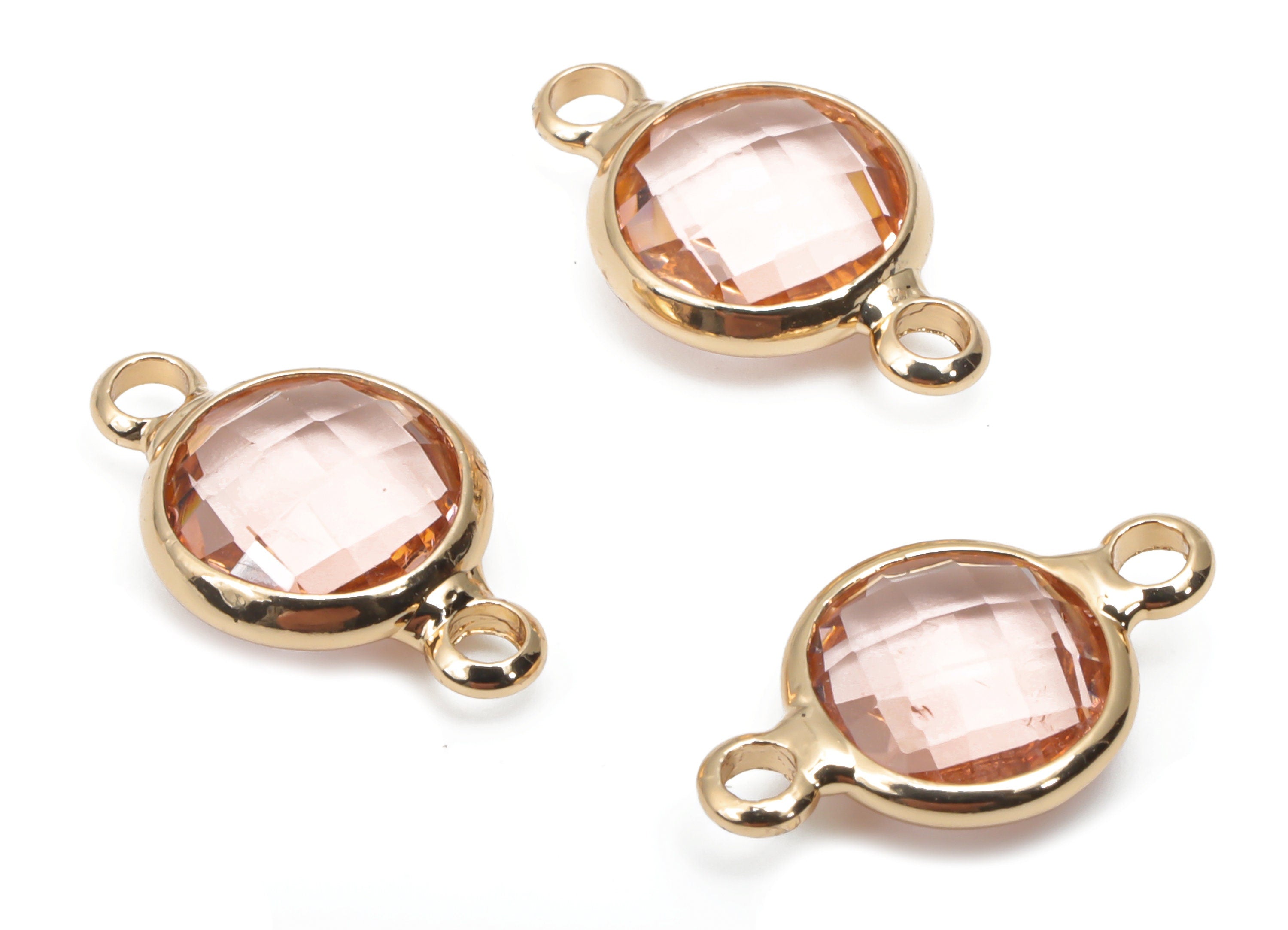 Glass Round Earring Connector - Brass Circle Frame Charms and Pendant - Gold Tone Plated Brass - Faceted Glass - 14.63x8.76x3.74mm - GS1122 - DOMEDBAZAAR