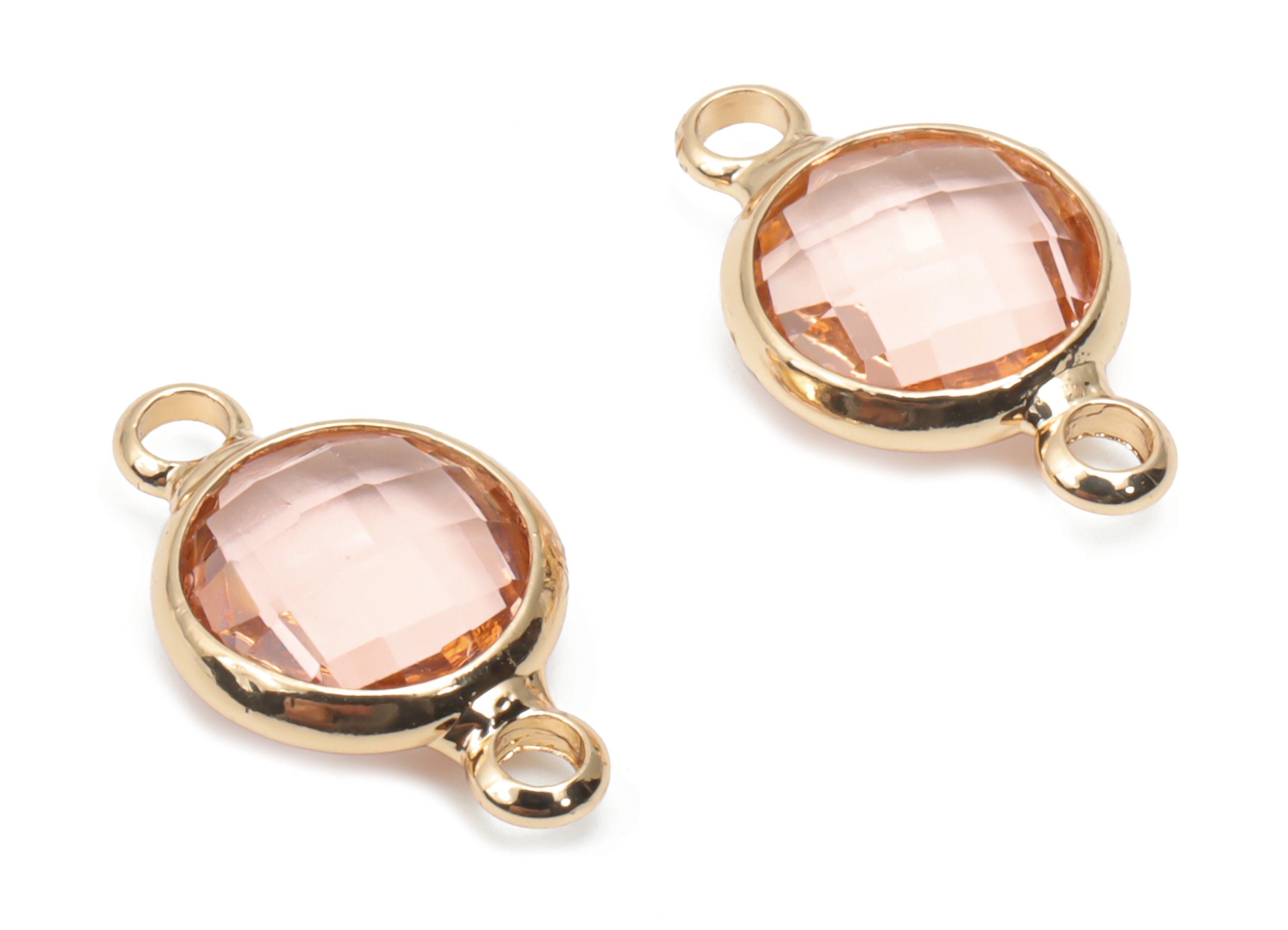 Glass Round Earring Connector - Brass Circle Frame Charms and Pendant - Gold Tone Plated Brass - Faceted Glass - 14.63x8.76x3.74mm - GS1122 - DOMEDBAZAAR
