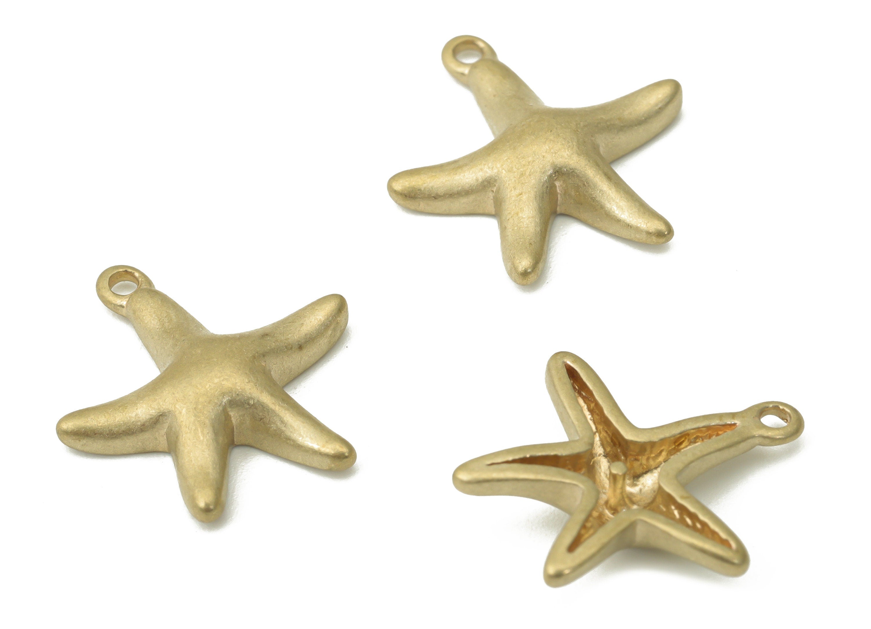 Brass Starfish Earring Charms - Raw Brass Sea Star Pendant - Jewelry Making Supplies - 16.15x13.05x3.19mm - PP5272 - DOMEDBAZAAR