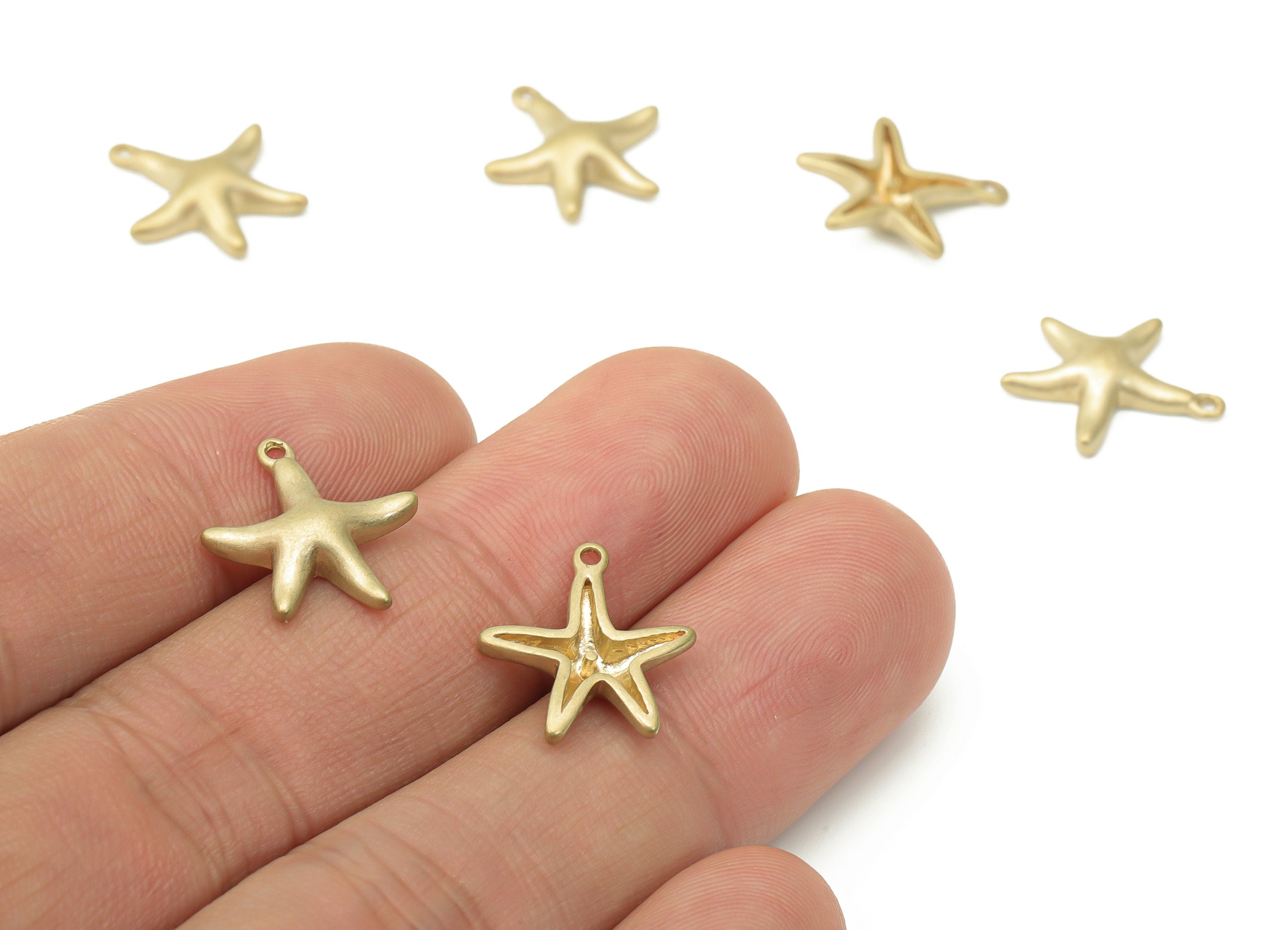 Brass Starfish Earring Charms - Raw Brass Sea Star Pendant - Jewelry Making Supplies - 16.15x13.05x3.19mm - PP5272 - DOMEDBAZAAR