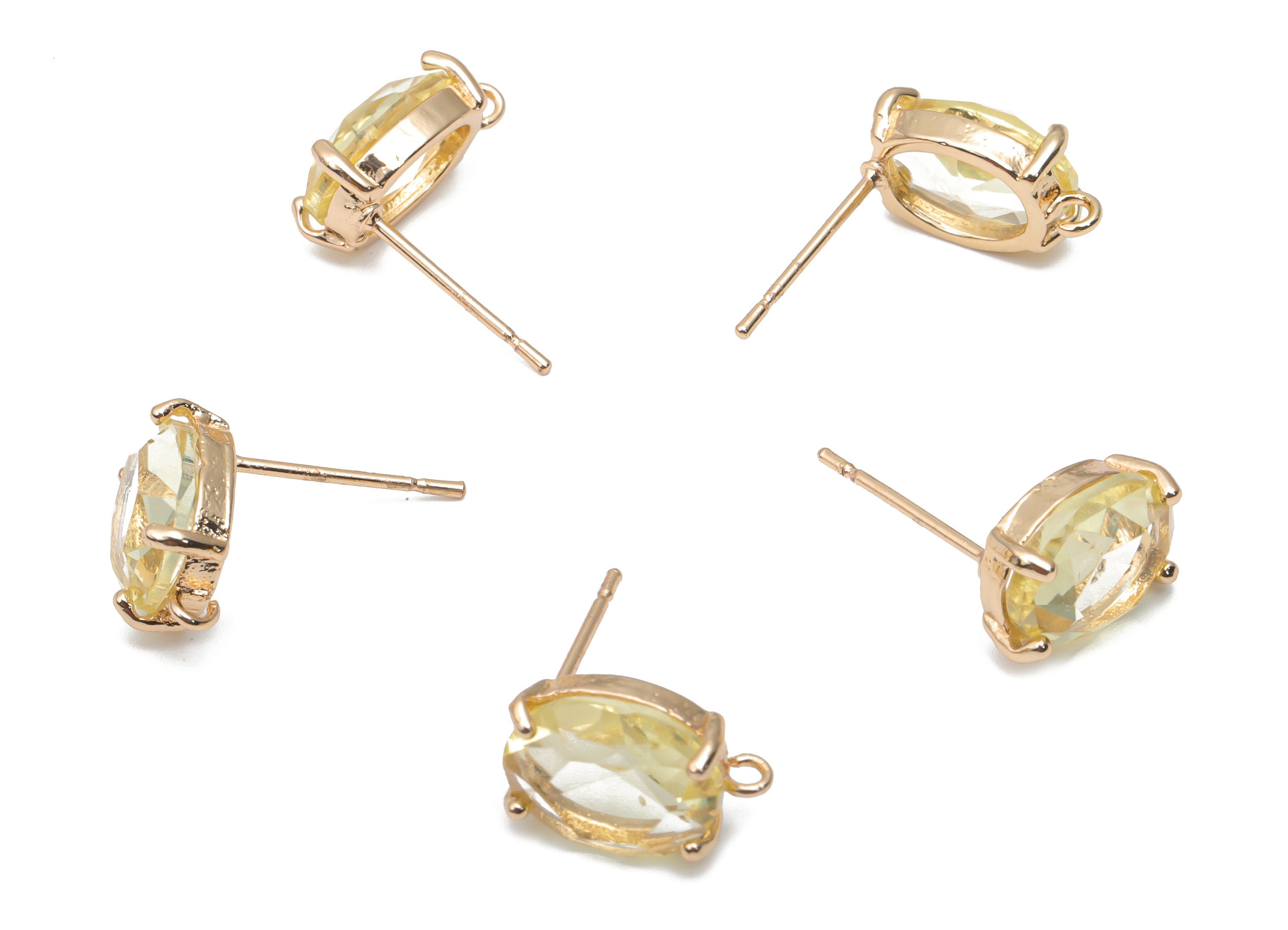 Glass Oval Earring Stud - Brass Oval Earring Post - Gold Tone Plated Brass - Faceted Glass - Jewelry Supplies - 12.36x8.14x4.51mm - GS1126D - DOMEDBAZAAR