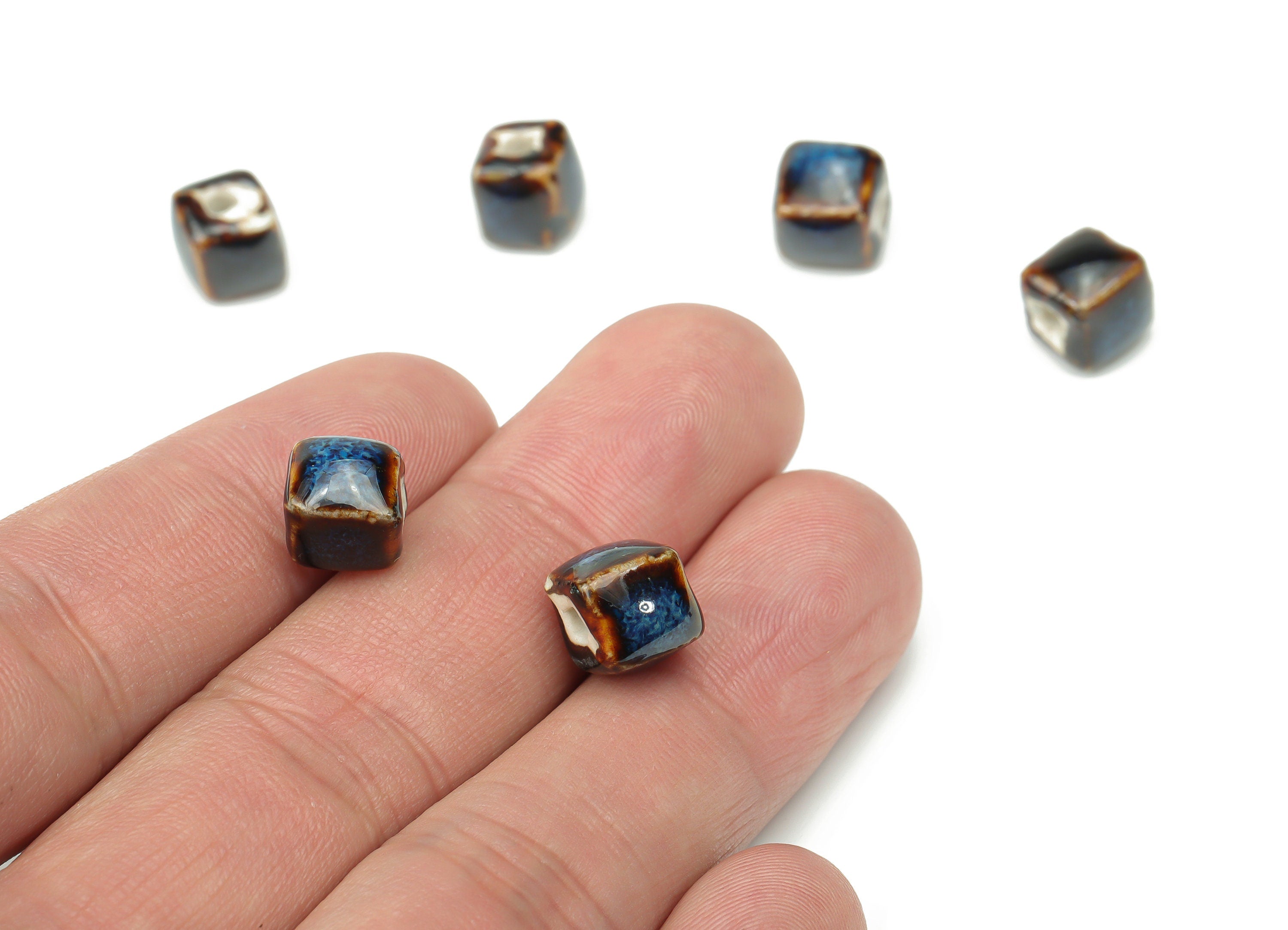 Glazed Ceramic Mini Cube Beads - Carved Cube Beads - Handmade Beads - Bracelet Beads - Connectors Beads - 8.66x8.66x8.24mm - NS1783 - DOMEDBAZAAR
