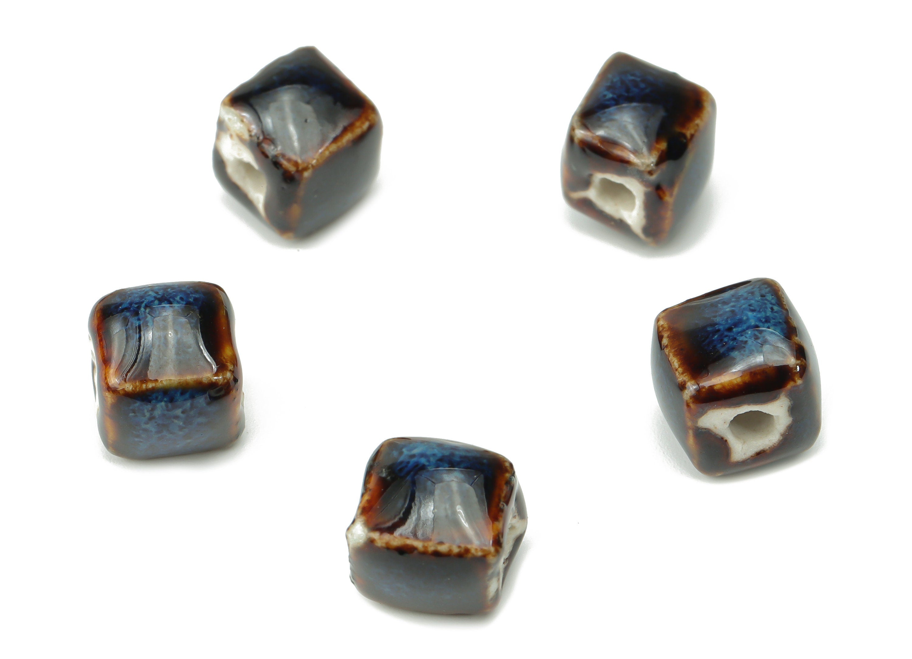 Glazed Ceramic Mini Cube Beads - Carved Cube Beads - Handmade Beads - Bracelet Beads - Connectors Beads - 8.66x8.66x8.24mm - NS1783 - DOMEDBAZAAR