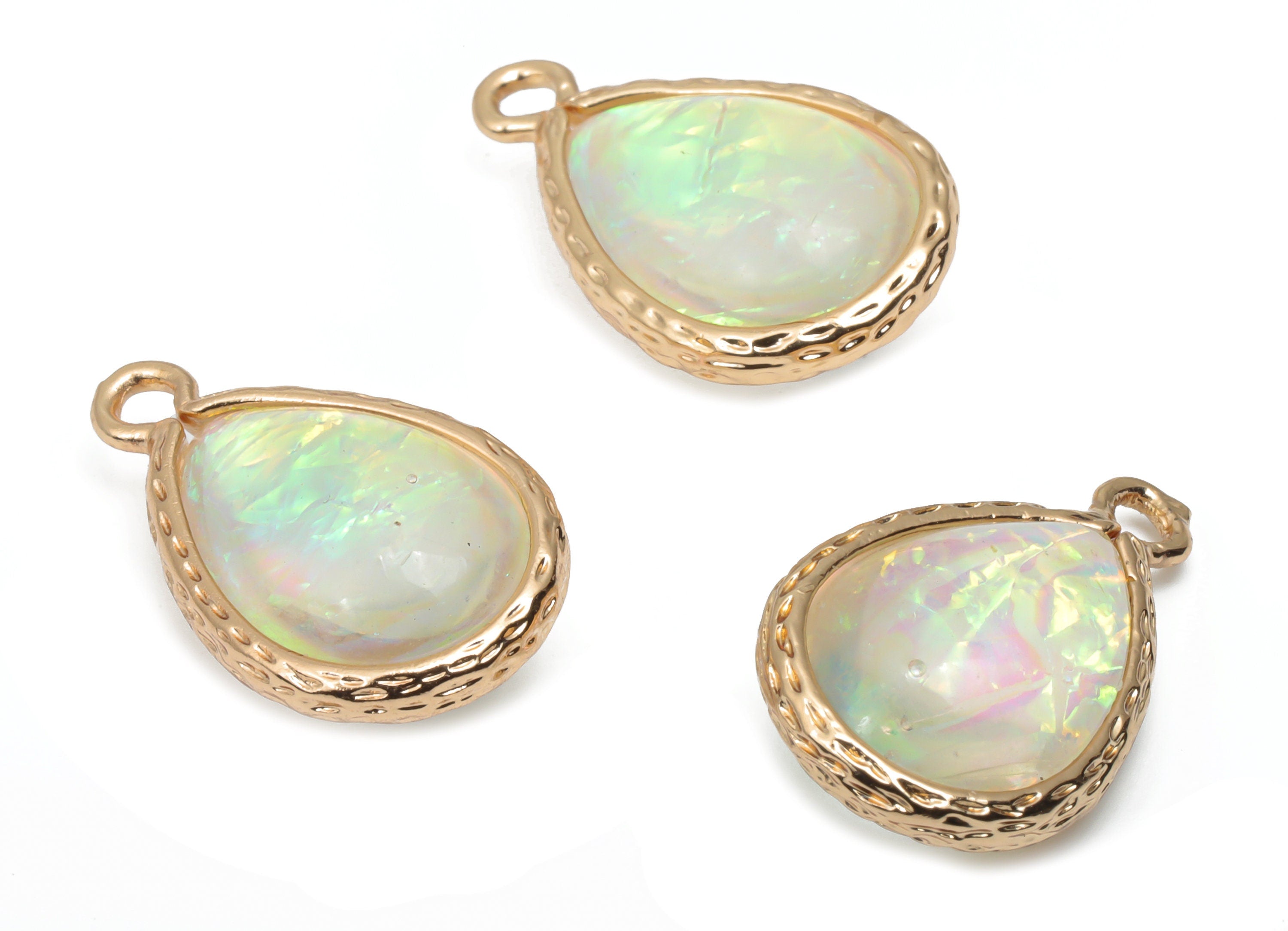 Resin Drop Earring Charms - Brass Teardrop Pendant - Gold Tone Plated Brass  - Jewelry Making Supplies - 18.42x12.02x7.28mm - RC1211C - DOMEDBAZAAR
