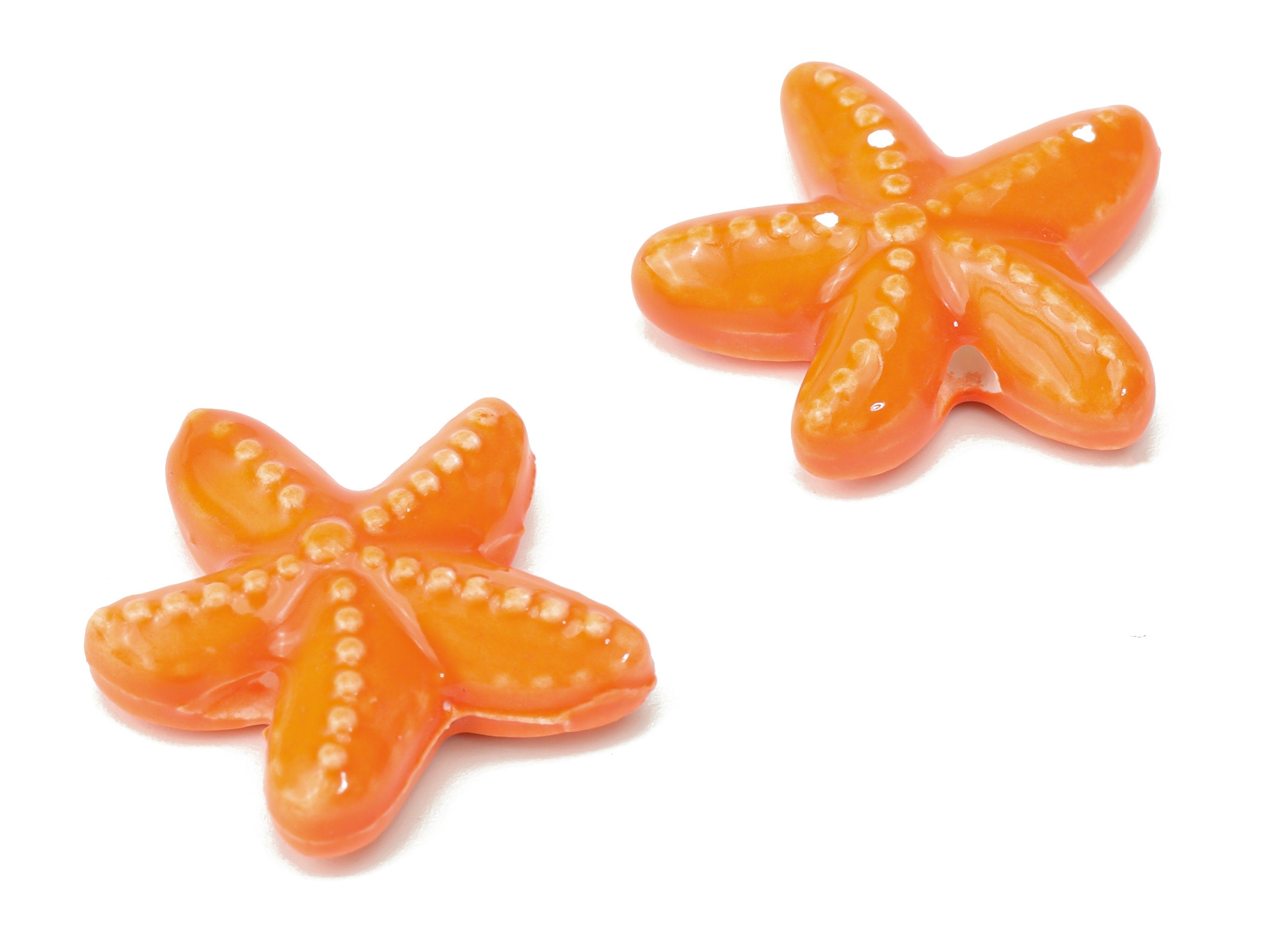 Glazed Ceramic Starfish Beads - Orange Carved Beads - Handmade Beads - Bracelet Beads - Connectors Beads - 17.8x17.8x5.84mm - NS1446A - DOMEDBAZAAR