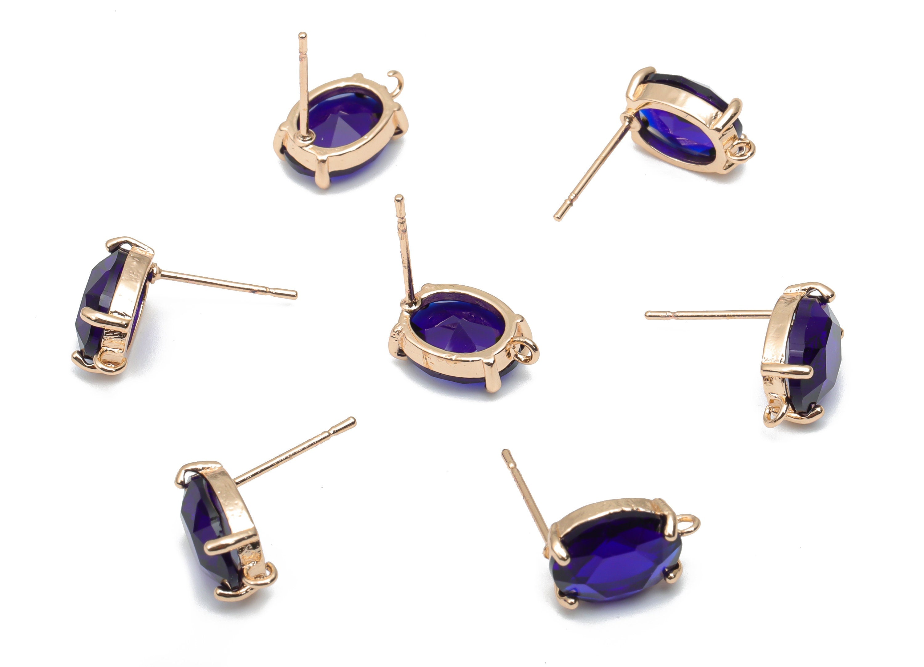 Glass Oval Earring Stud - Brass Oval Earring Post - Gold Tone Plated Brass - Faceted Glass - Jewelry Supplies - 12.36x8.14x4.51mm - GS1126A - DOMEDBAZAAR