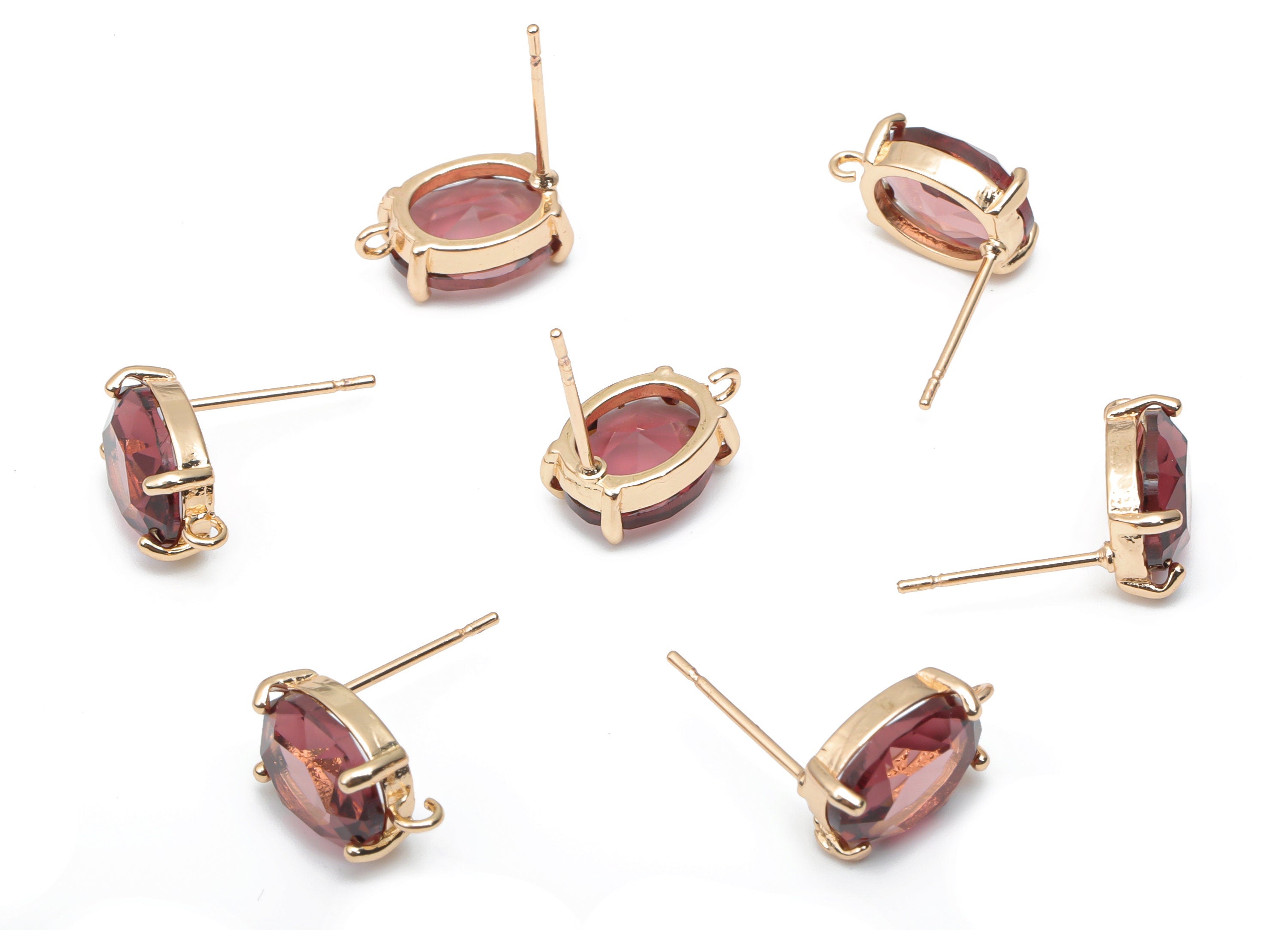 Glass Oval Earring Stud - Brass Oval Earring Post - Gold Tone Plated Brass - Faceted Glass - Jewelry Supplies - 12.36x8.14x4.51mm - GS1126B - DOMEDBAZAAR