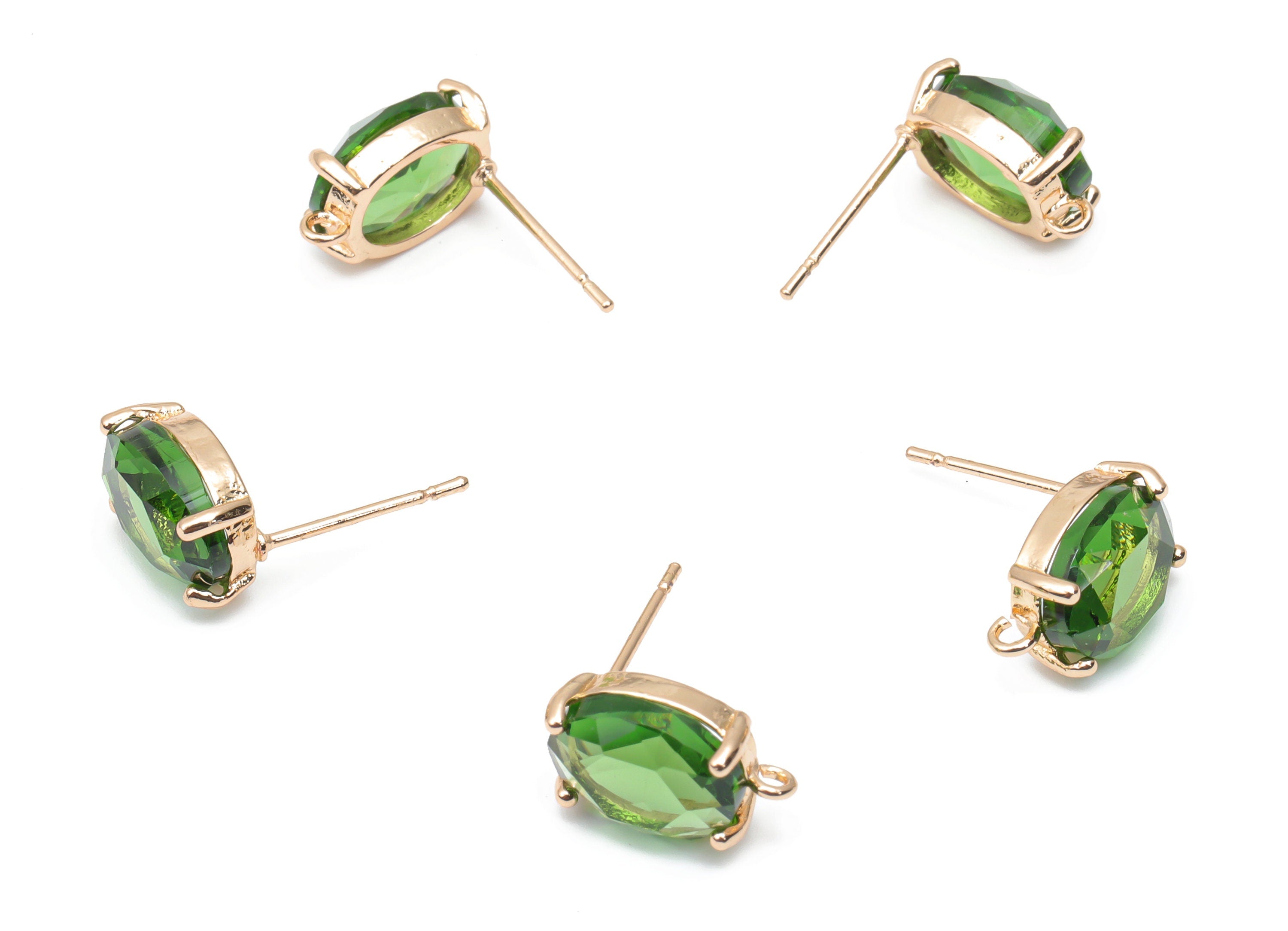 Glass Oval Earring Stud - Brass Oval Earring Post - Gold Tone Plated Brass - Faceted Glass - Jewelry Supplies - 12.36x8.14x4.51mm - GS1126E - DOMEDBAZAAR