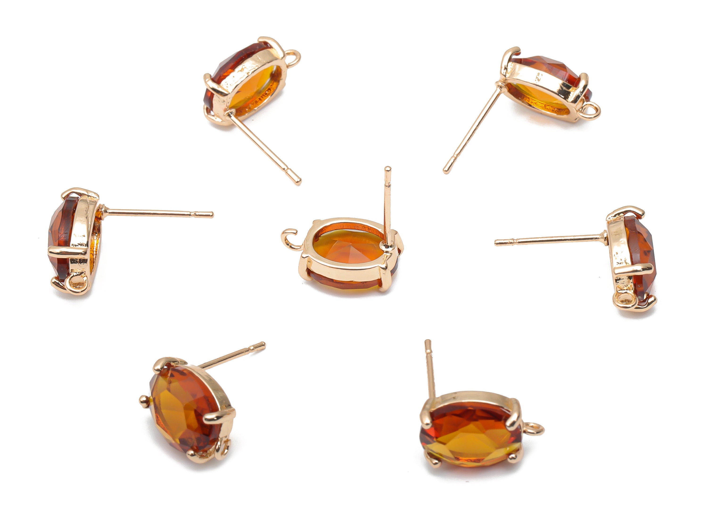 Glass Oval Earring Stud - Brass Oval Earring Post - Gold Tone Plated Brass - Faceted Glass - Jewelry Supplies - 12.36x8.14x4.51mm - GS1126F - DOMEDBAZAAR