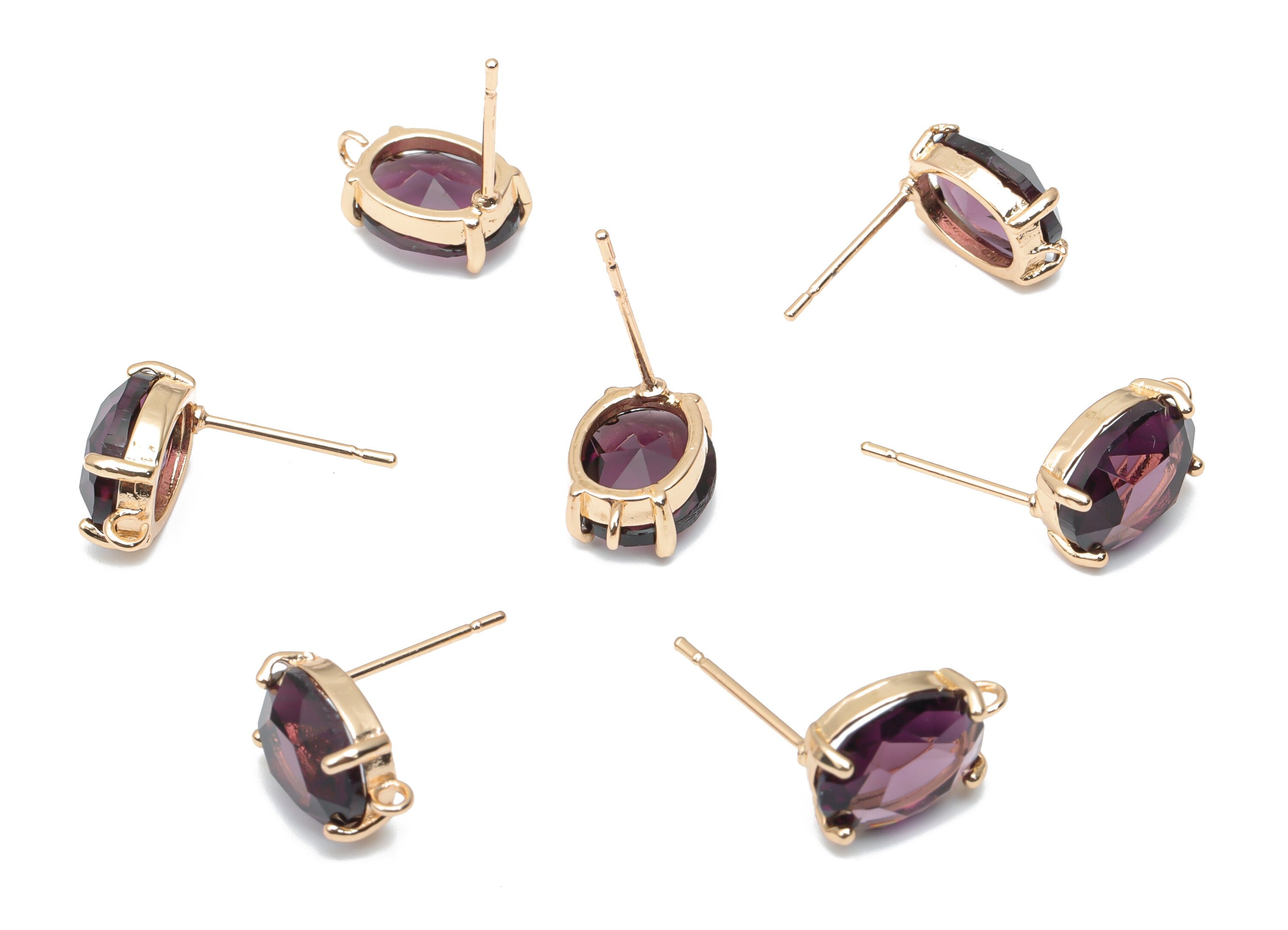 Glass Oval Earring Stud - Brass Oval Earring Post - Gold Tone Plated Brass - Faceted Glass - Jewelry Supplies - 12.36x8.14x4.51mm - GS1126G - DOMEDBAZAAR