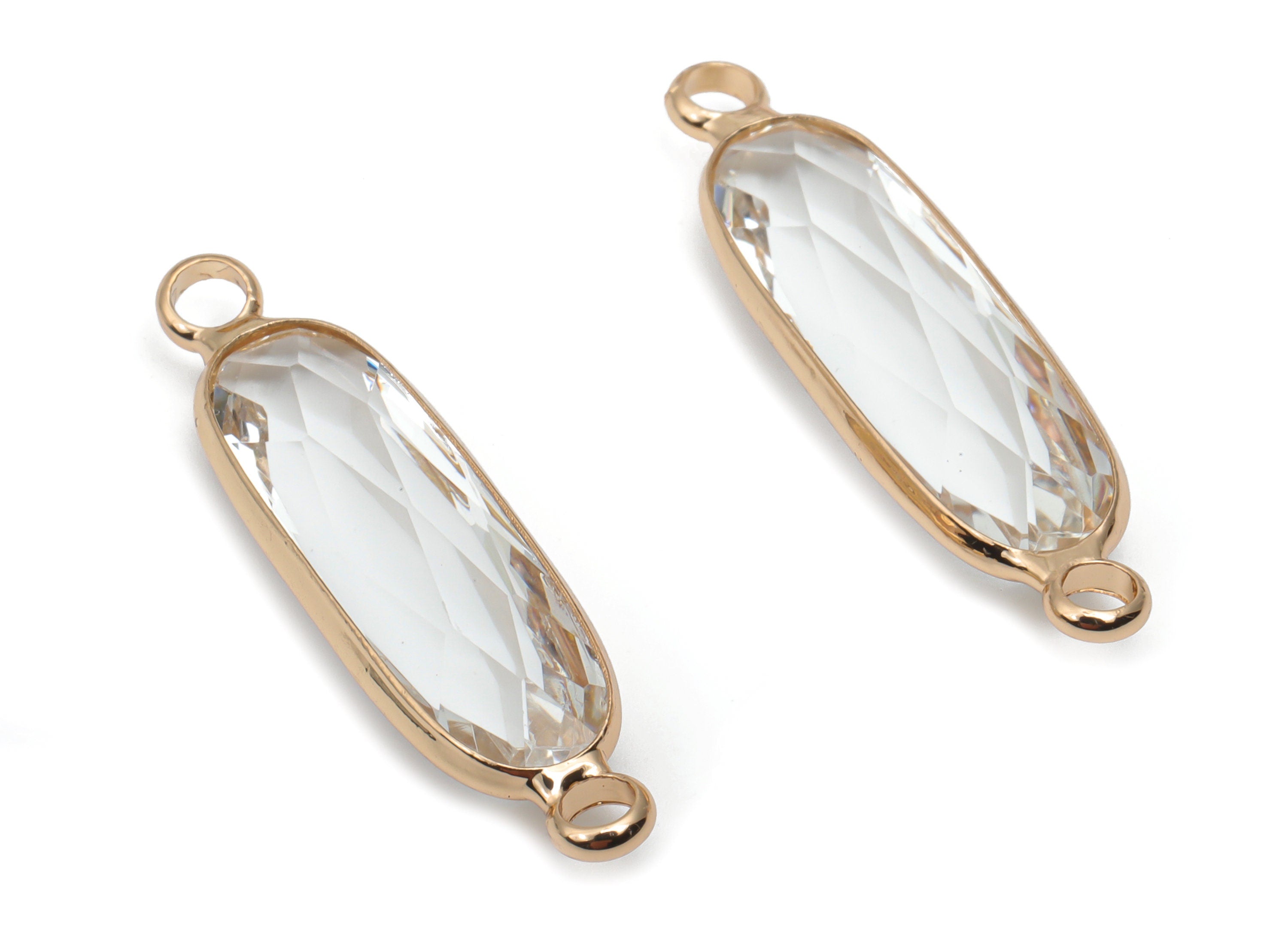Glass Oval Earring Connector - Brass Oval Frame Charms - Bracelet Connector - Gold Tone Plated Brass - Faceted Glass - 29x7.7x5mm - GS1119A - DOMEDBAZAAR