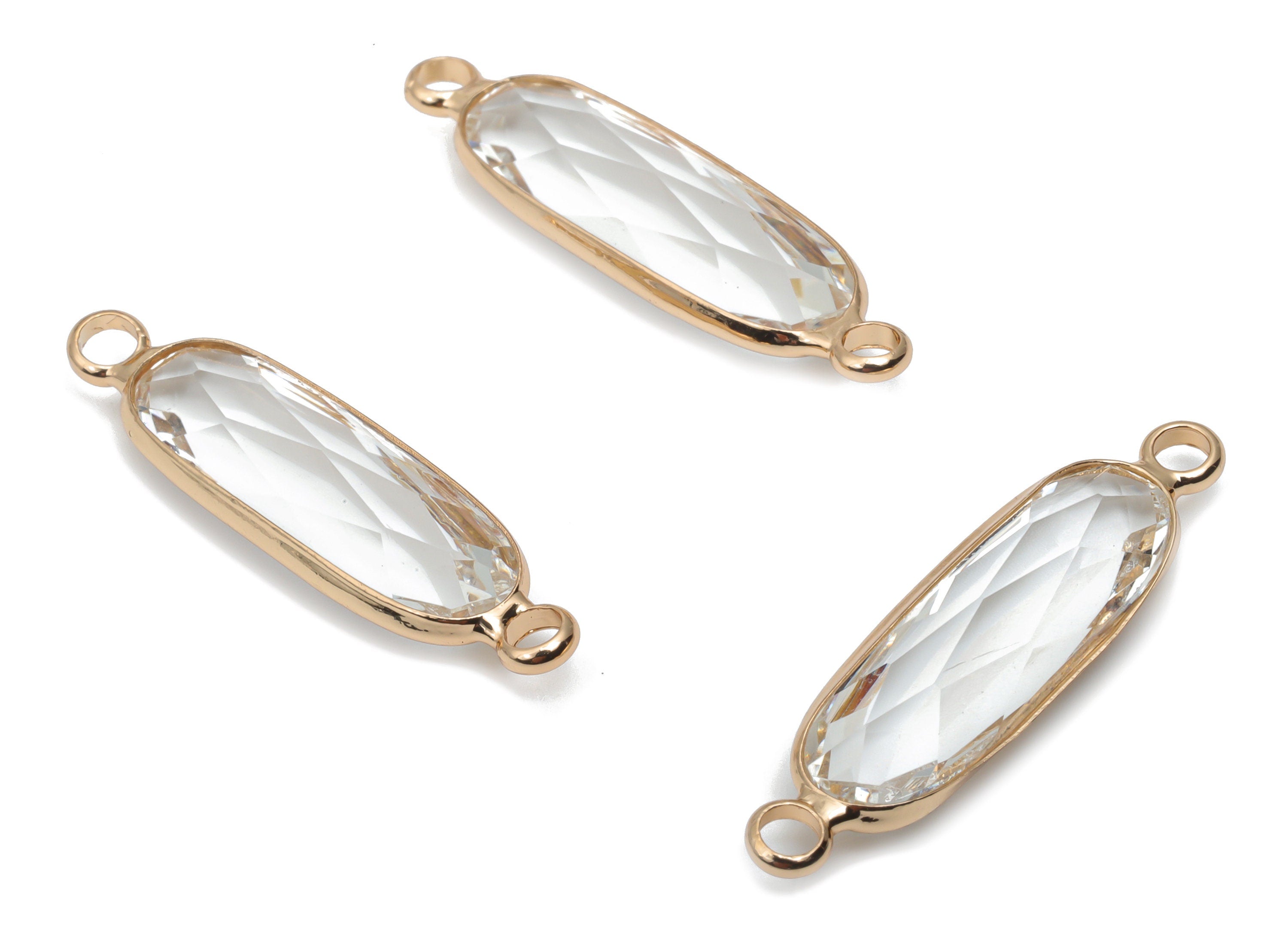 Glass Oval Earring Connector - Brass Oval Frame Charms - Bracelet Connector - Gold Tone Plated Brass - Faceted Glass - 29x7.7x5mm - GS1119A - DOMEDBAZAAR