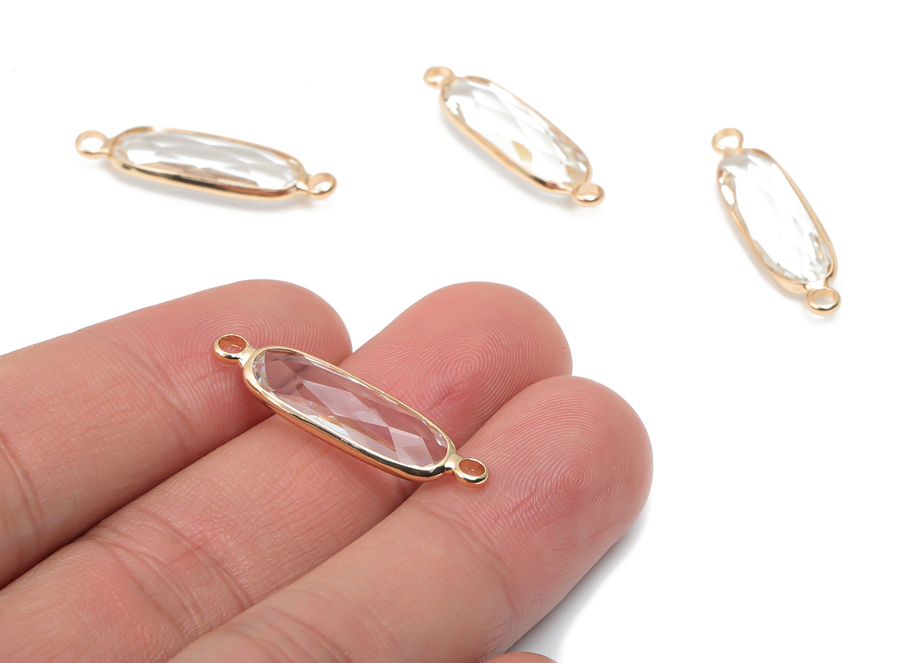 Glass Oval Earring Connector - Brass Oval Frame Charms - Bracelet Connector - Gold Tone Plated Brass - Faceted Glass - 29x7.7x5mm - GS1119A - DOMEDBAZAAR
