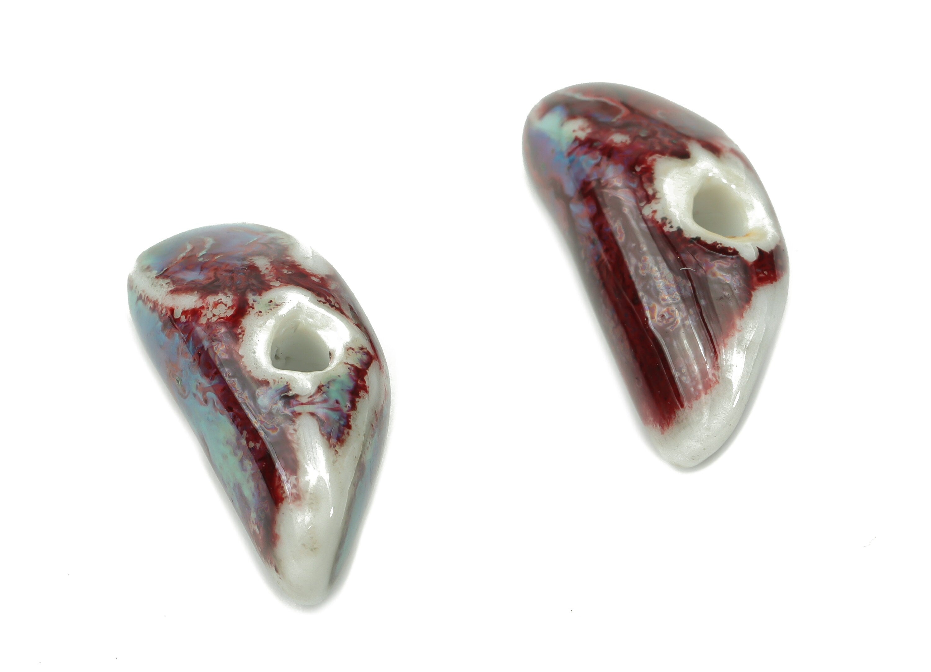 Glazed Ceramic Tooth Beads - Carved Irregular Beads - Handmade Beads - Bracelet Beads - Connectors Beads - 20.98x7.78x7.78mm - NS1796 - DOMEDBAZAAR