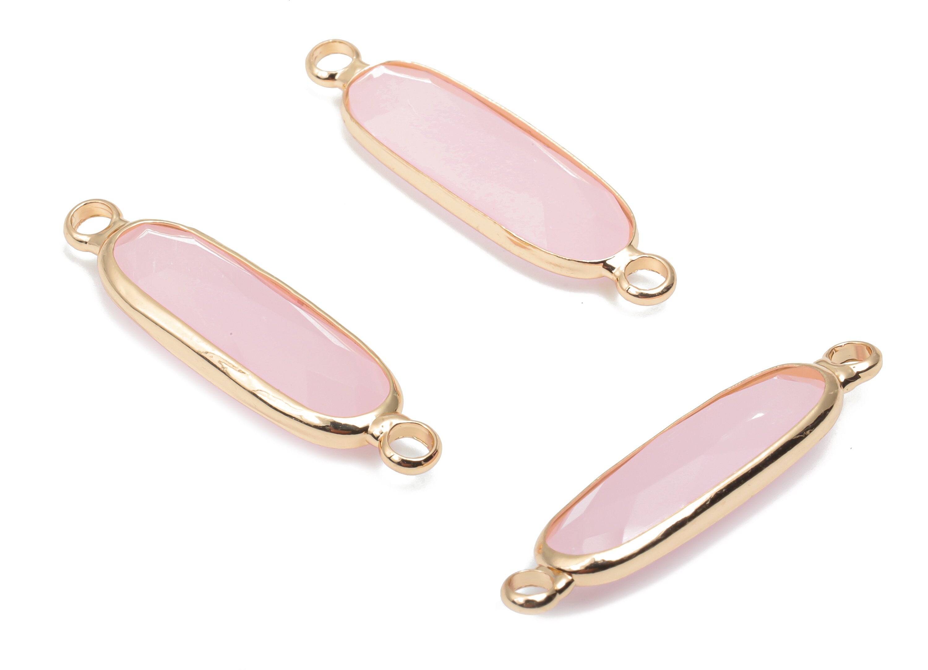 Glass Long Oval Earring Connector - Brass Oval Frame Charms and Pendant - Gold Tone Plated Brass - Faceted Glass - 28.69x7.5x4.8mm - GS1127B - DOMEDBAZAAR