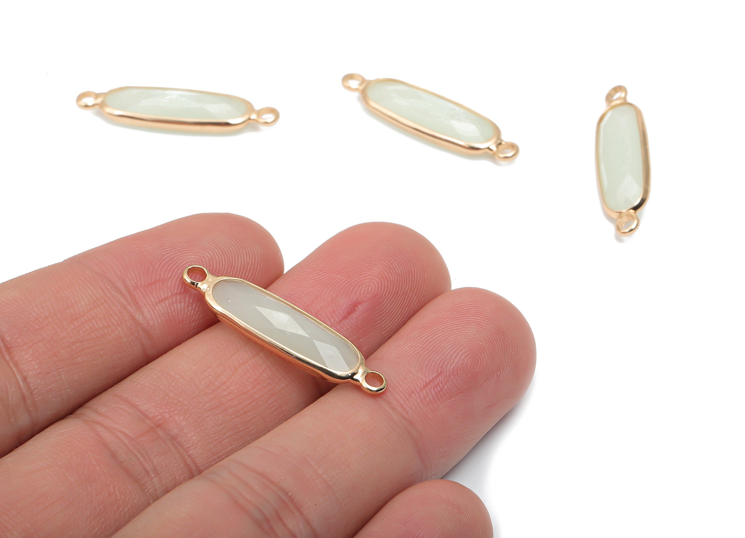 Glass Long Oval Earring Connector - Brass Oval Frame Charms and Pendant - Gold Tone Plated Brass - Faceted Glass - 28.69x7.5x4.8mm - GS1127C - DOMEDBAZAAR