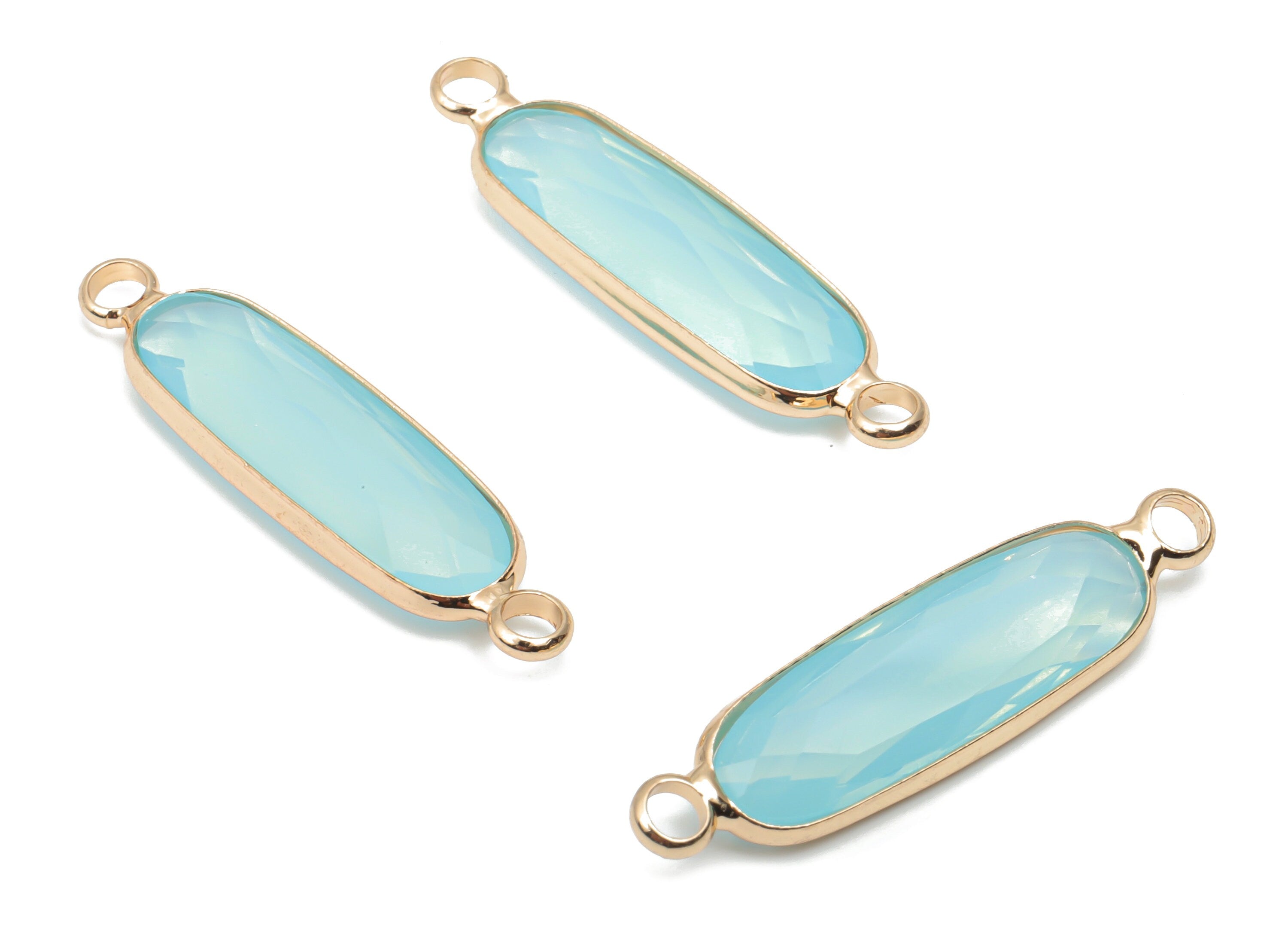 Glass Oval Connector - Brass Oval Frame Charms - Bracelet Connector - Gold Tone Plated Brass - Faceted Glass - 28.93x7.47x3.76mm - GS1118B - DOMEDBAZAAR
