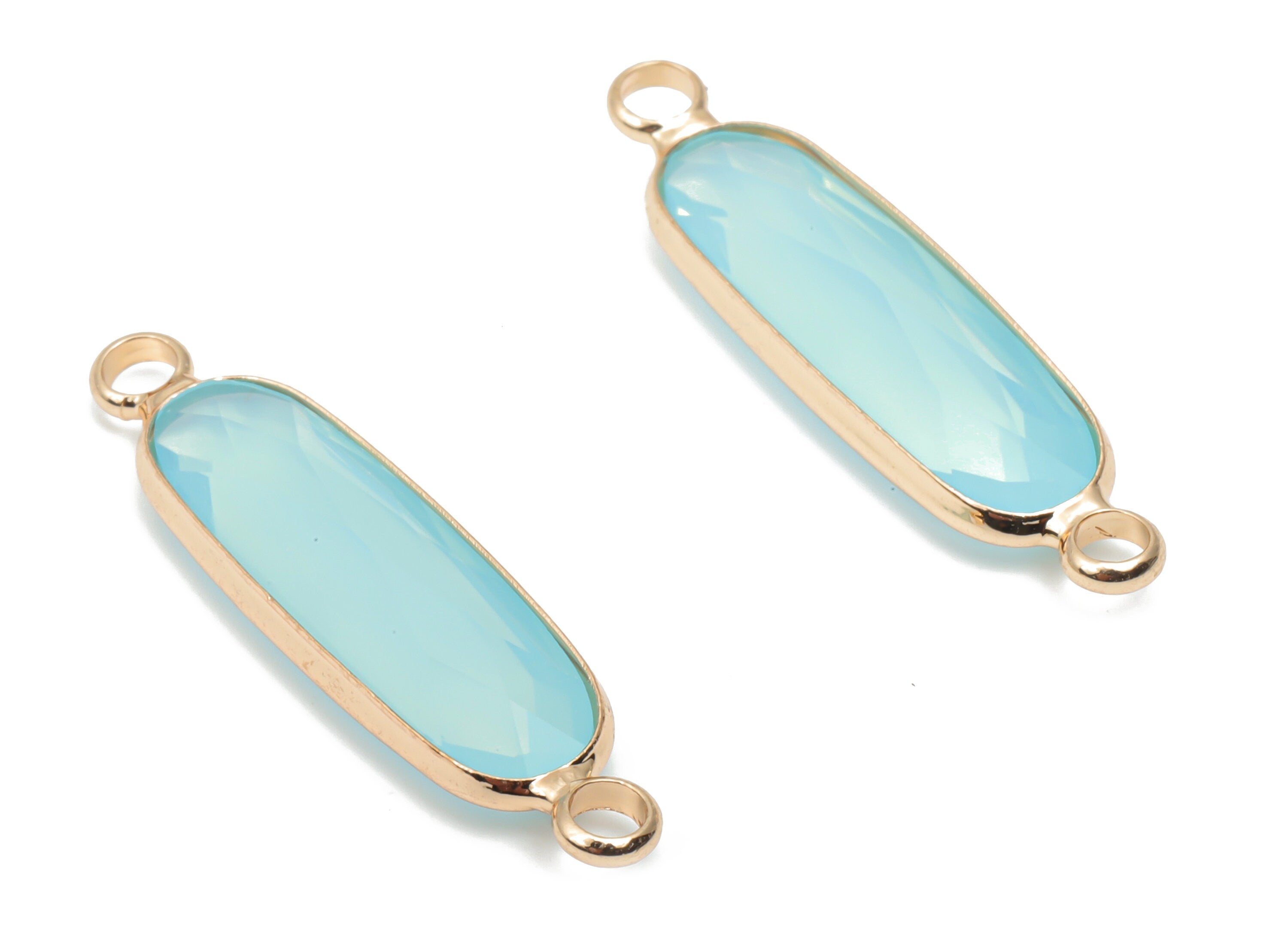 Glass Oval Connector - Brass Oval Frame Charms - Bracelet Connector - Gold Tone Plated Brass - Faceted Glass - 28.93x7.47x3.76mm - GS1118B - DOMEDBAZAAR