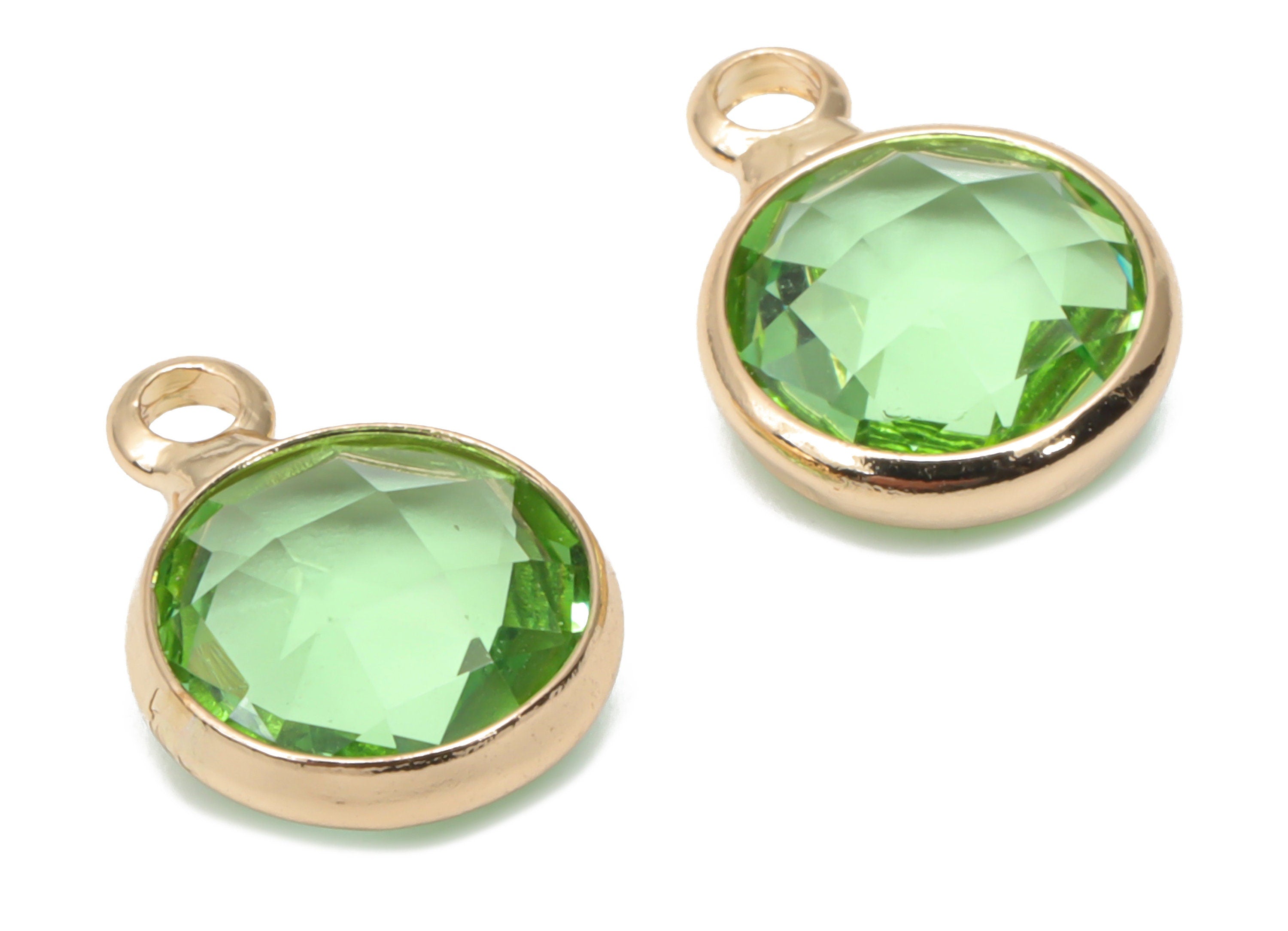 Glass Round Earring Charms With Loop - Brass Circle Frame Pendant - Gold Tone Plated Brass - Faceted Glass - 11.59x8.72x3.75mm - GS1120C - DOMEDBAZAAR