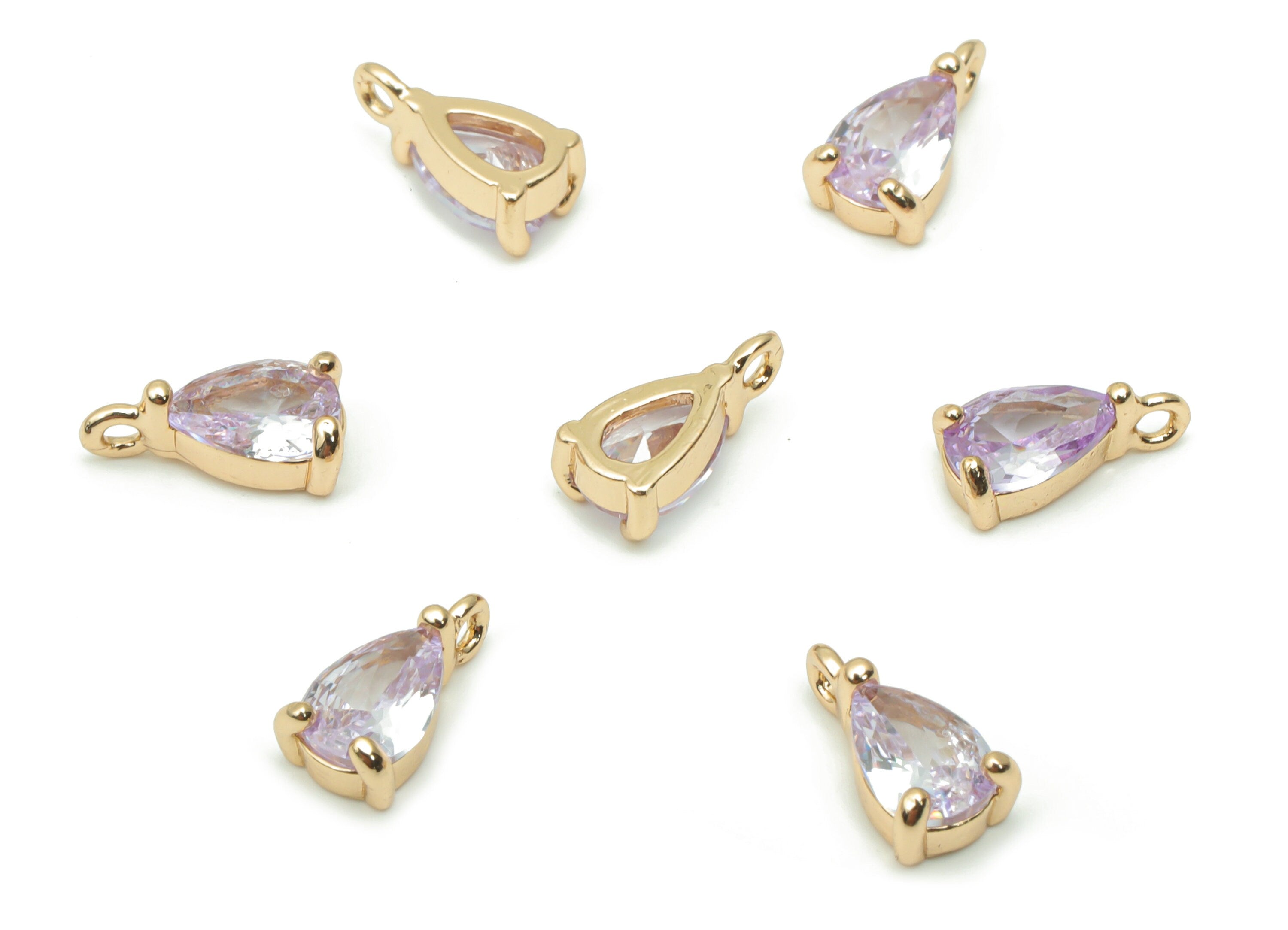 Glass Mini Drop Earring Charms With Loop - Brass Teardrop Frame Pendant - Gold Tone Plated Brass - Faceted Glass - 8.53x4.59x3.2mm - GS1092A - DOMEDBAZAAR