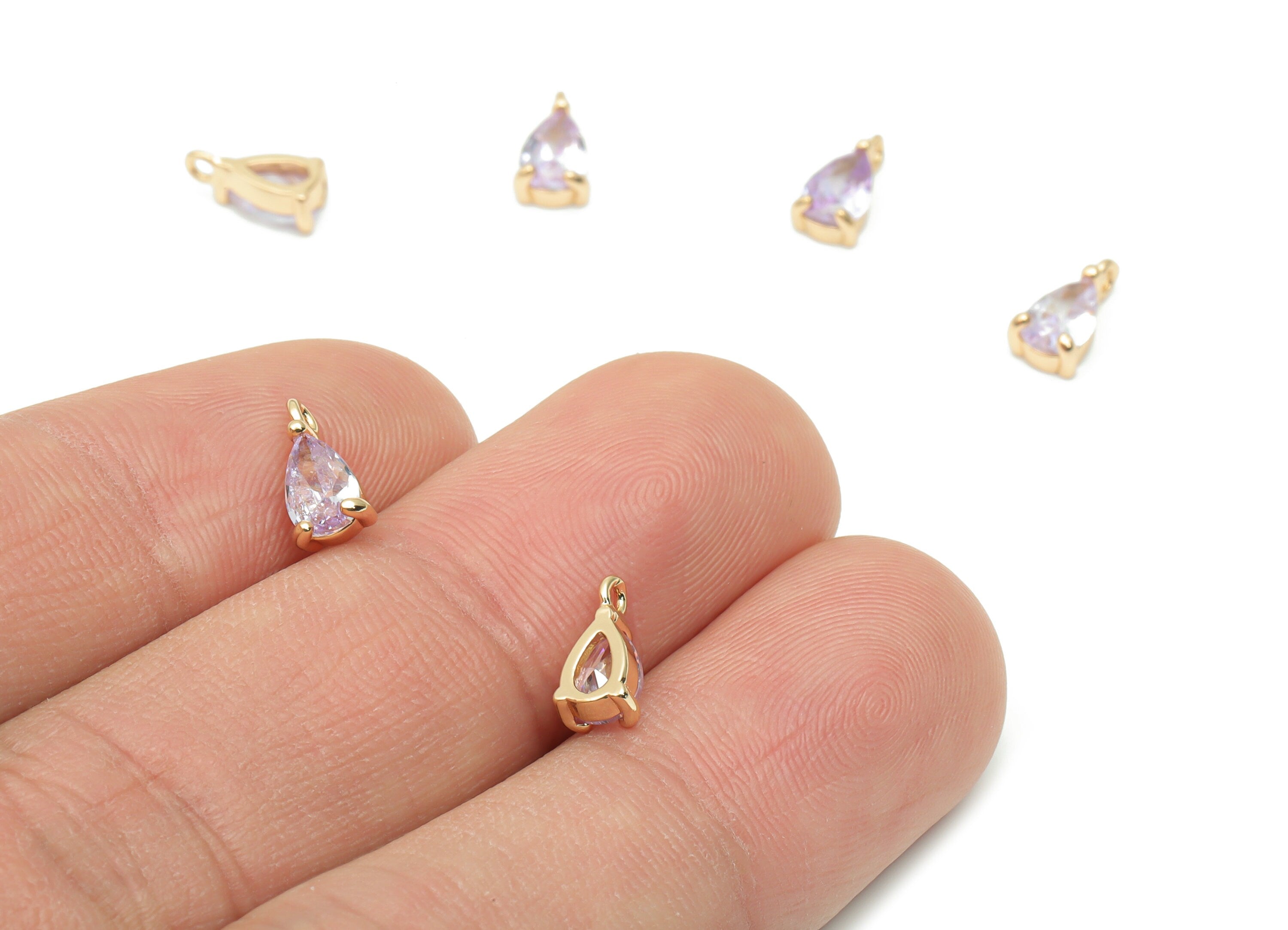 Glass Mini Drop Earring Charms With Loop - Brass Teardrop Frame Pendant - Gold Tone Plated Brass - Faceted Glass - 8.53x4.59x3.2mm - GS1092A - DOMEDBAZAAR