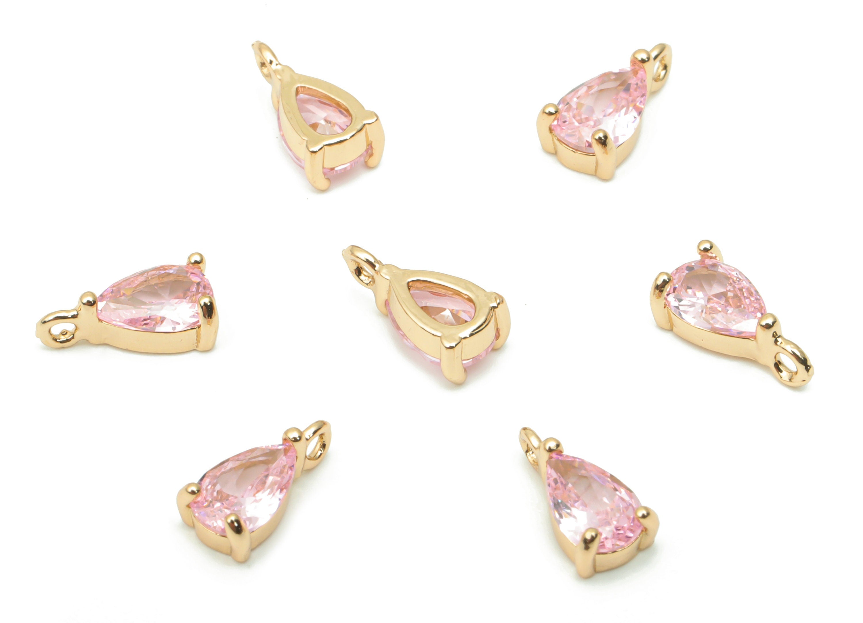 Glass Mini Drop Earring Charms With Loop - Brass Teardrop Frame Pendant - Gold Tone Plated Brass - Faceted Glass - 8.53x4.59x3.2mm - GS1092C - DOMEDBAZAAR