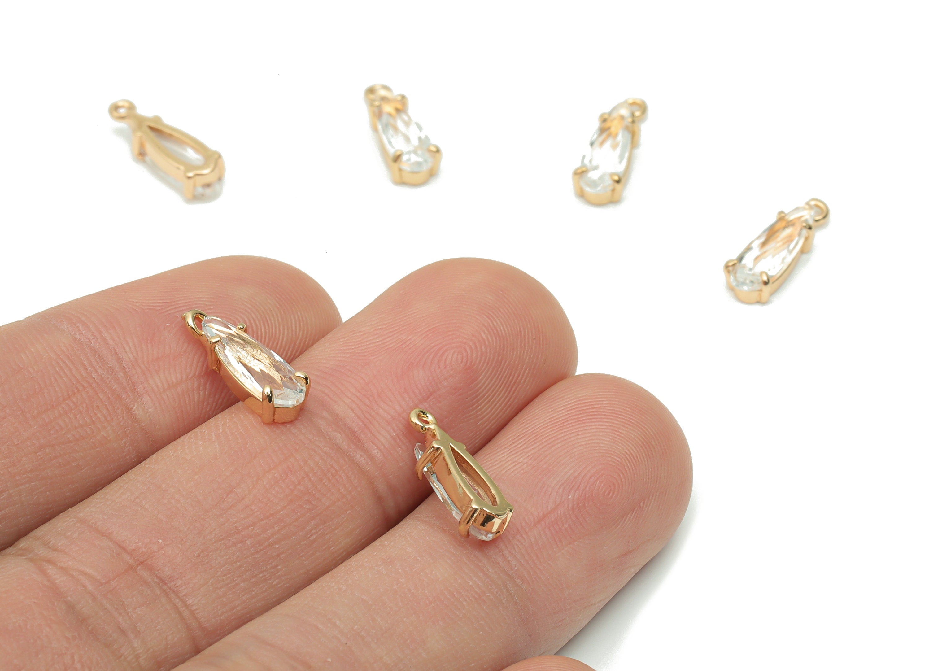 Glass Oval Earring Charms - Brass Oval Frame Pendant - Gold Tone Plated Brass - Faceted Glass - Jewelry Supplies - 14.04x4.72x3.6mm - GS1086 - DOMEDBAZAAR