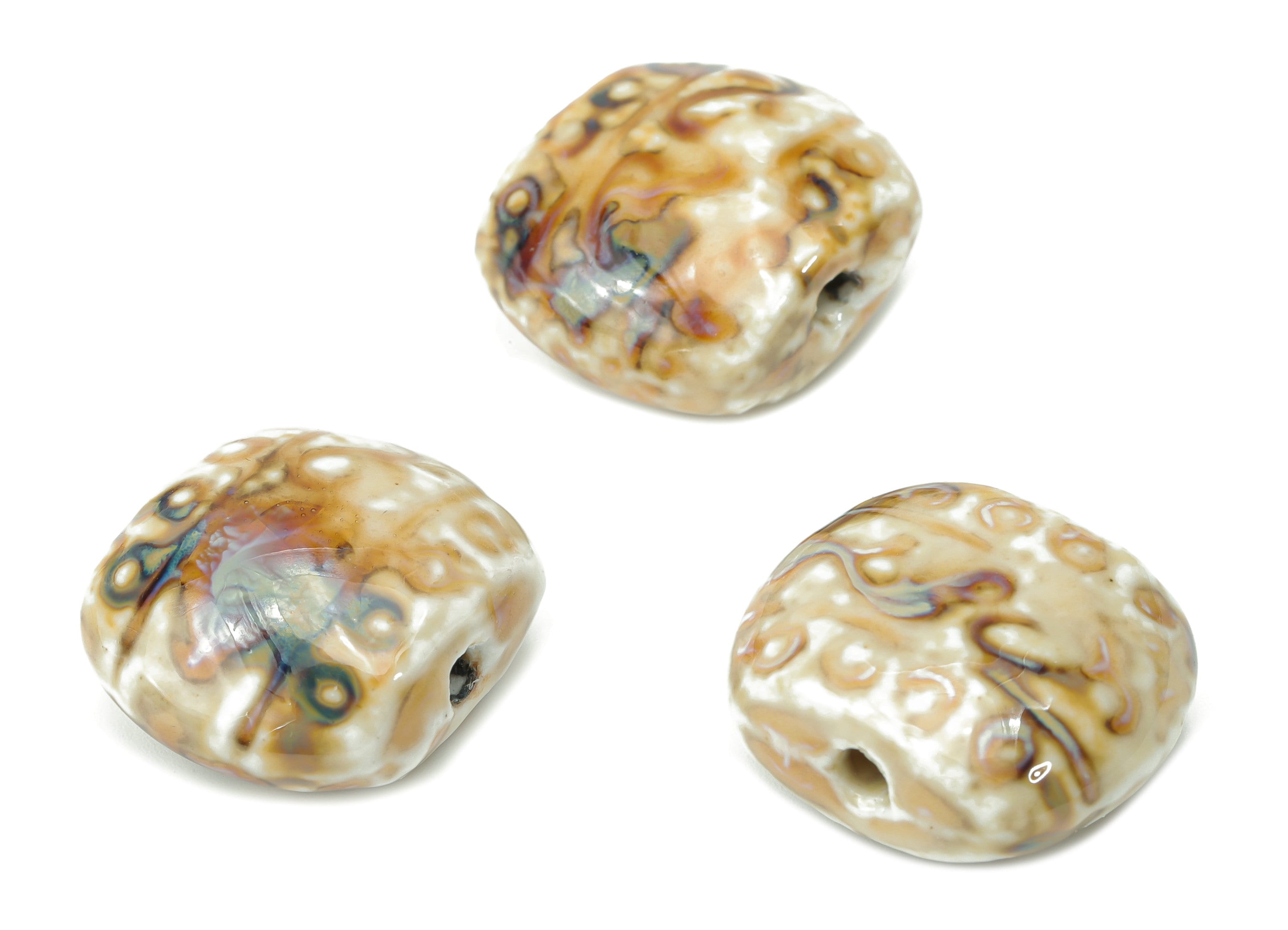 Glazed Ceramic Pattern Square Beads - Carved Square Beads - Handmade Beads - Bracelet Beads - Connectors Beads - 22.48x19.35x11.6mm - NS1792 - DOMEDBAZAAR