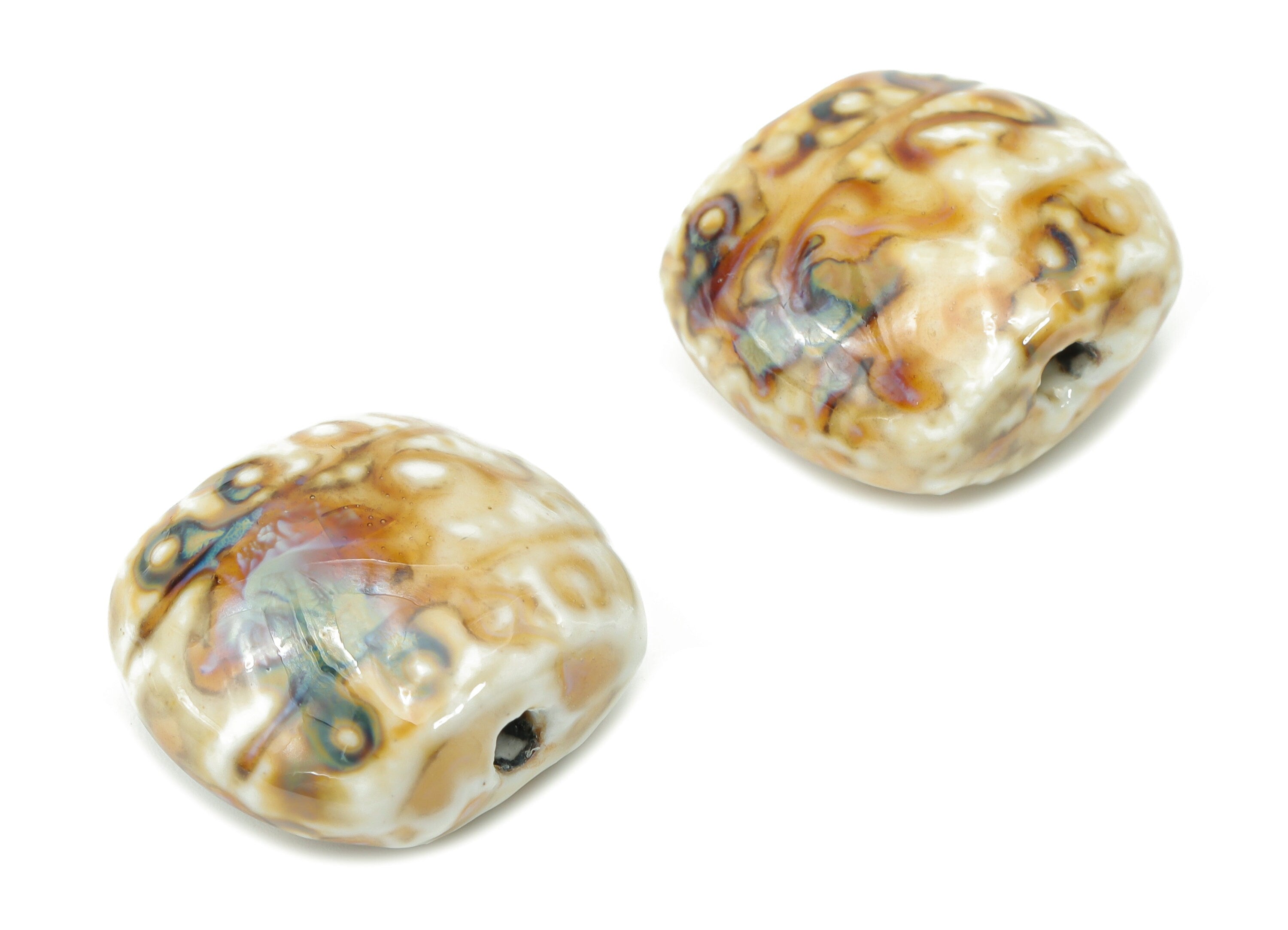 Glazed Ceramic Pattern Square Beads - Carved Square Beads - Handmade Beads - Bracelet Beads - Connectors Beads - 22.48x19.35x11.6mm - NS1792 - DOMEDBAZAAR