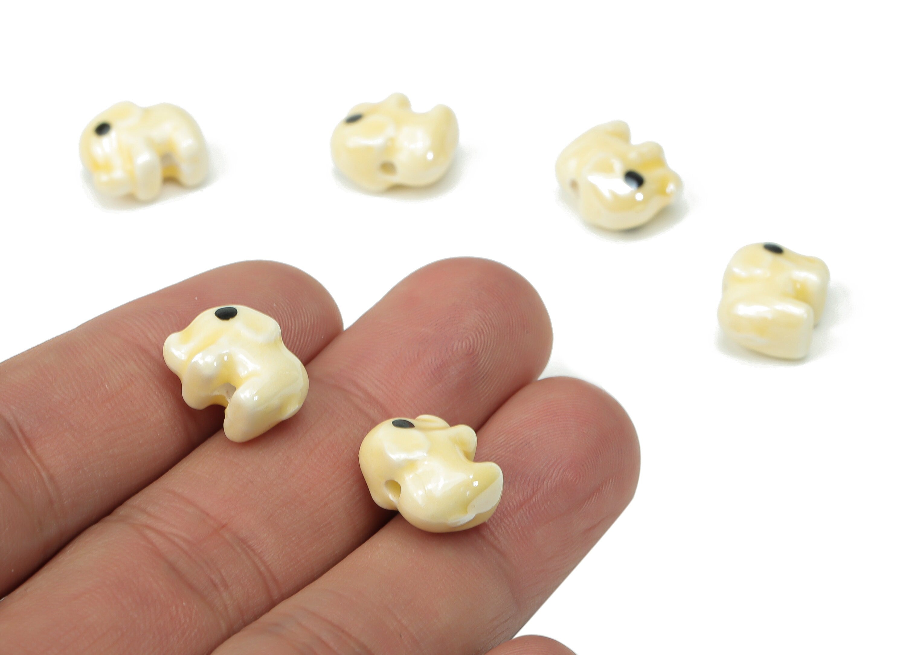 Glazed Ceramic Elephant Beads - Yellow Carved Elephant Beads - Handmade Beads - Bracelet Beads - Connectors Beads - 13.76x11.1x8mm - NS1839B - DOMEDBAZAAR