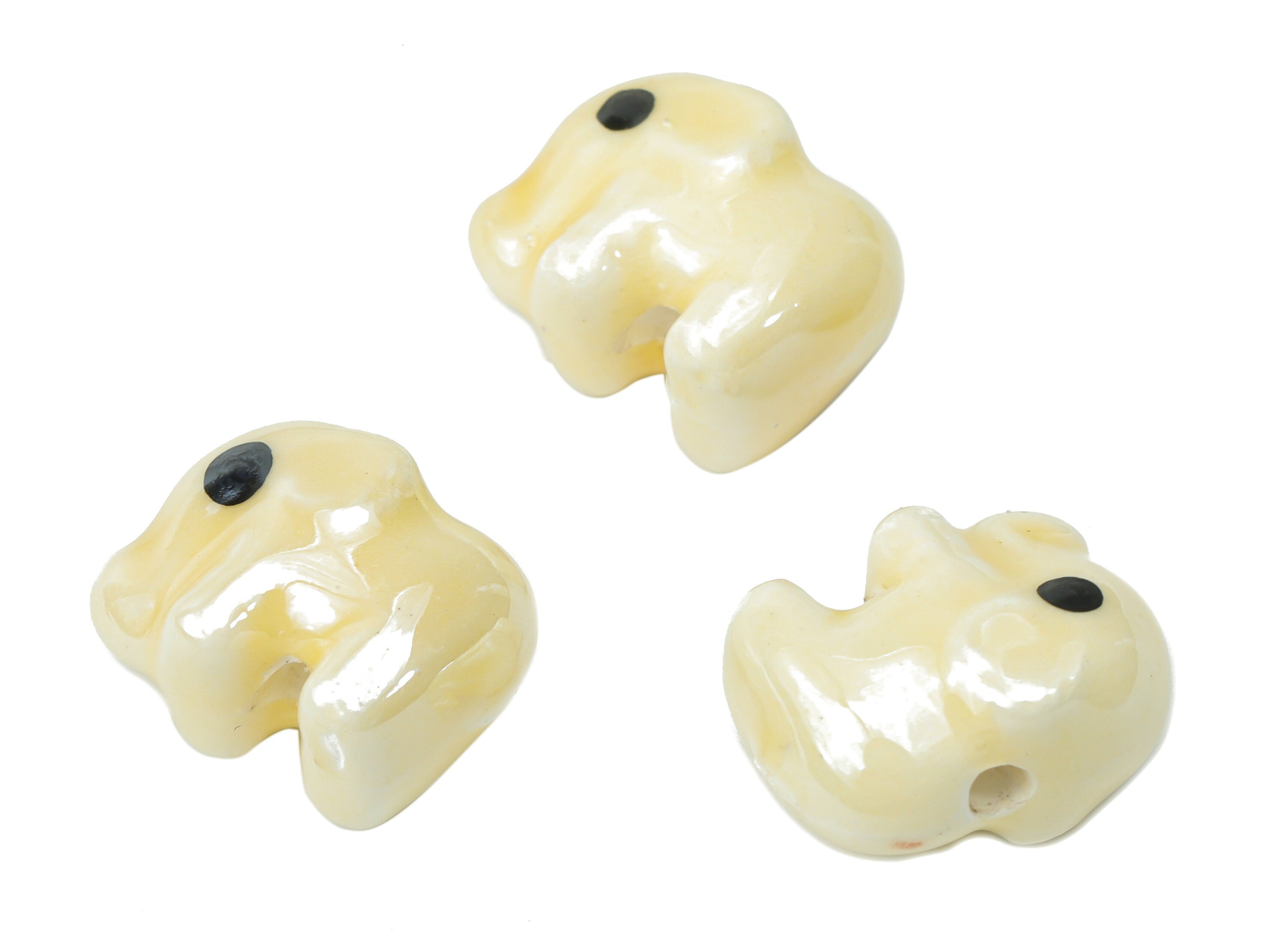 Glazed Ceramic Elephant Beads - Yellow Carved Elephant Beads - Handmade Beads - Bracelet Beads - Connectors Beads - 13.76x11.1x8mm - NS1839B - DOMEDBAZAAR
