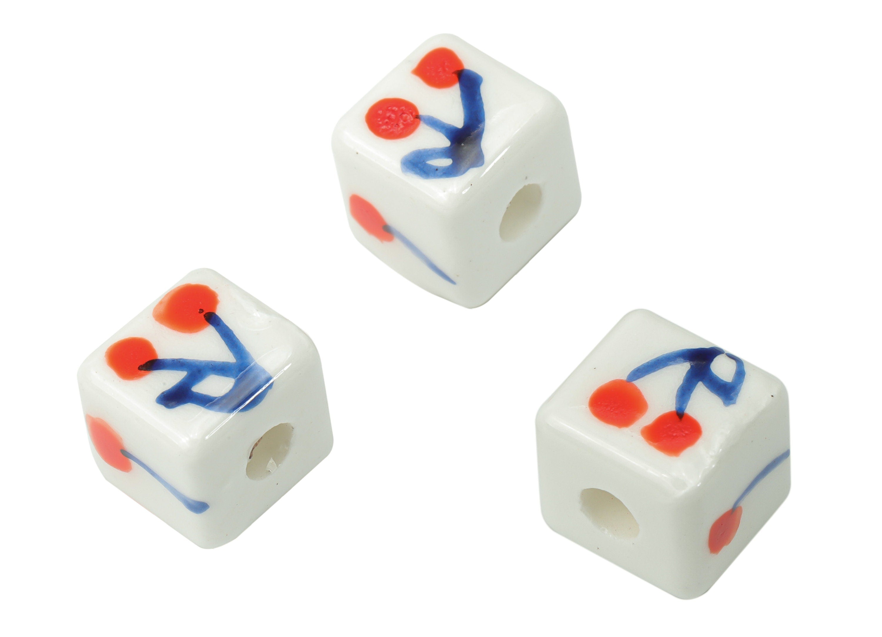 Glazed Ceramic Mini Cube Beads - Carved Cherry Beads - Handmade Beads - Bracelet Beads - Connectors Beads - 8.48x8.48x8.27mm - NS1848 - DOMEDBAZAAR