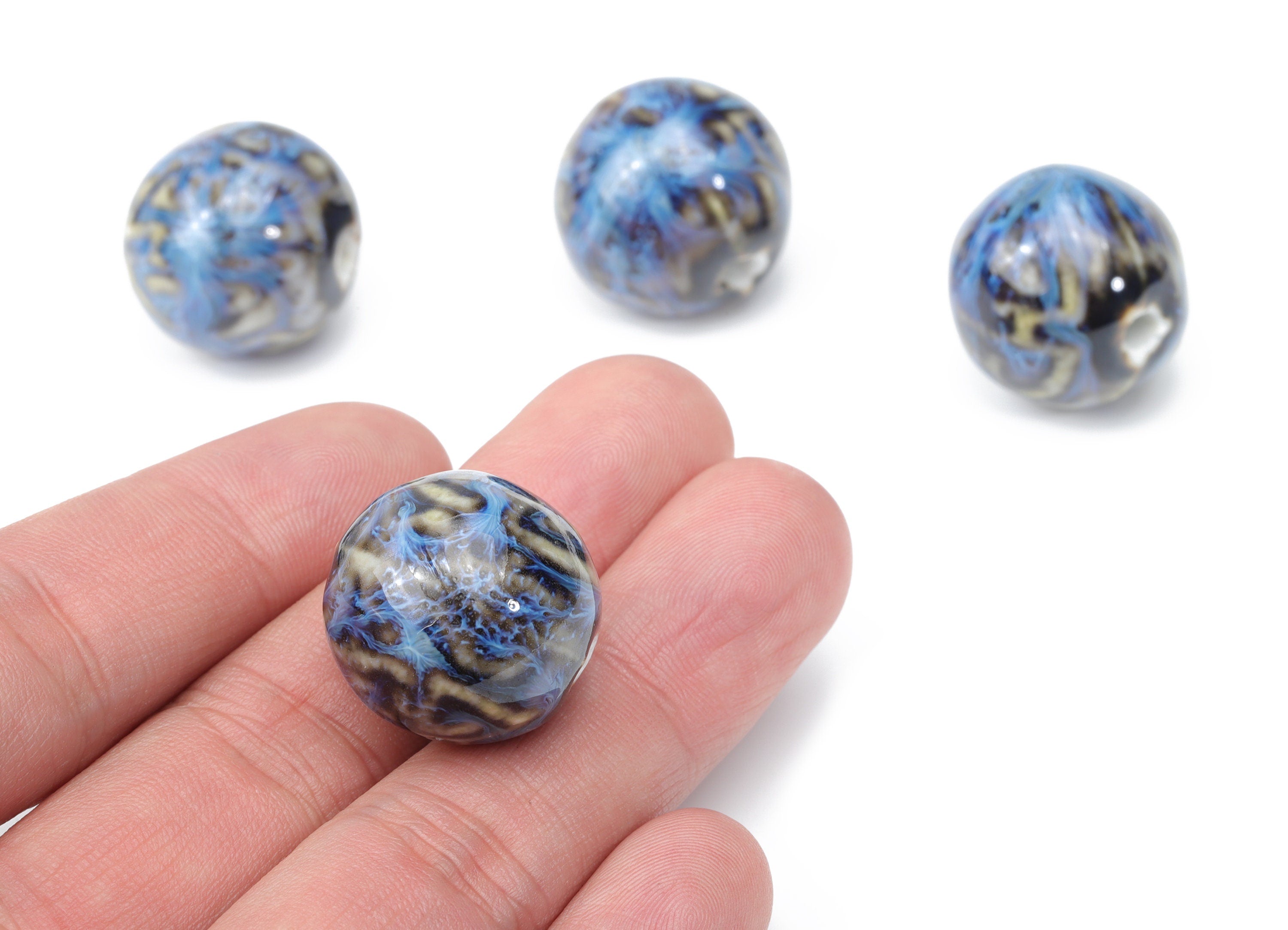 Glazed Ceramic Big Ball Beads - Carved Pattern Ball Beads - Handmade Beads - Bracelet Beads - Connectors Beads - 21.04x21.04x20.3mm - NS1820 - DOMEDBAZAAR