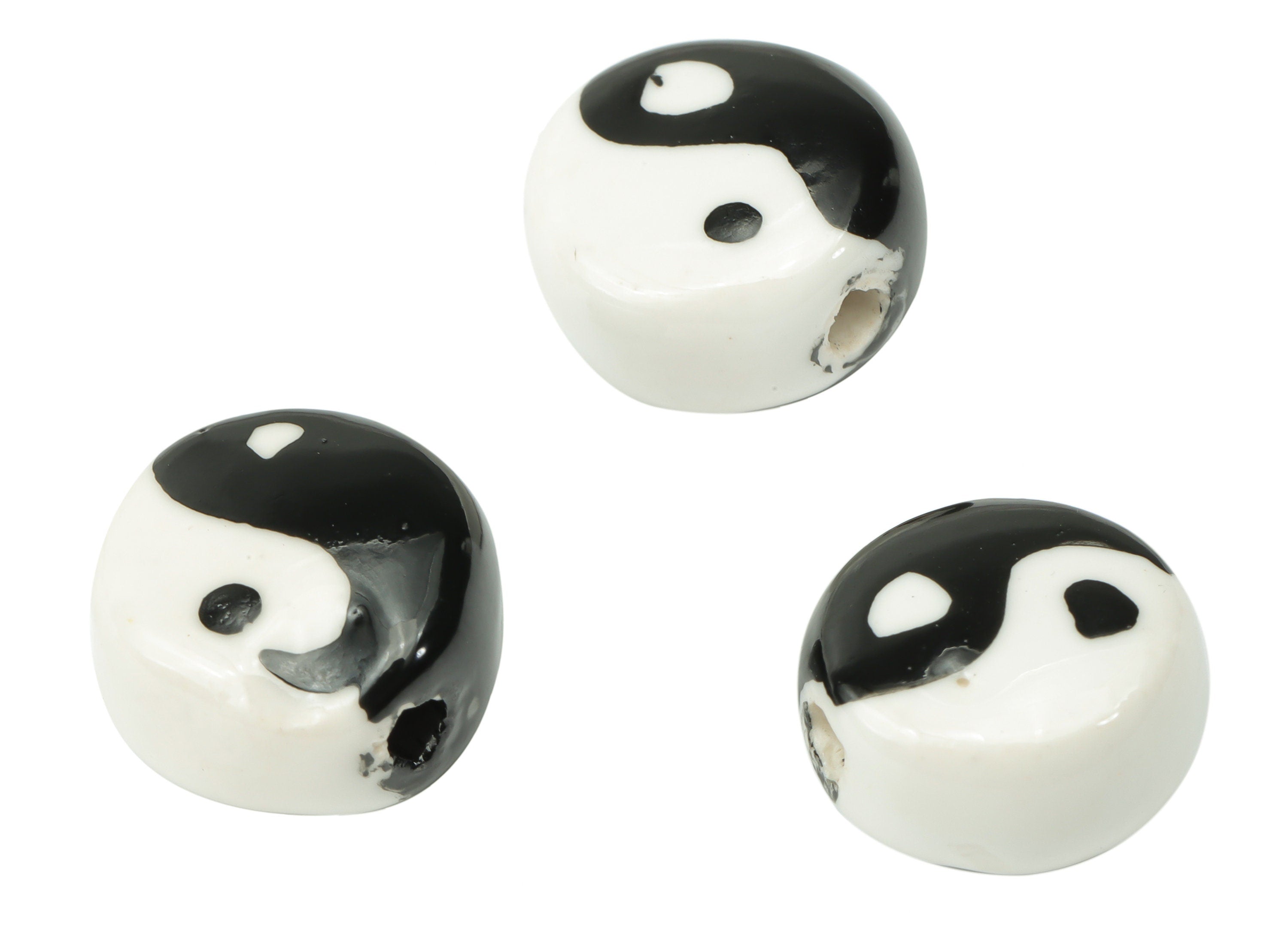 Glazed Ceramic Pattern Round Beads - Carved Yin Yang Beads - Handmade Connectors Beads - Bracelet Making Beads - 13.96x13.96x7.61mm - NS1846 - DOMEDBAZAAR