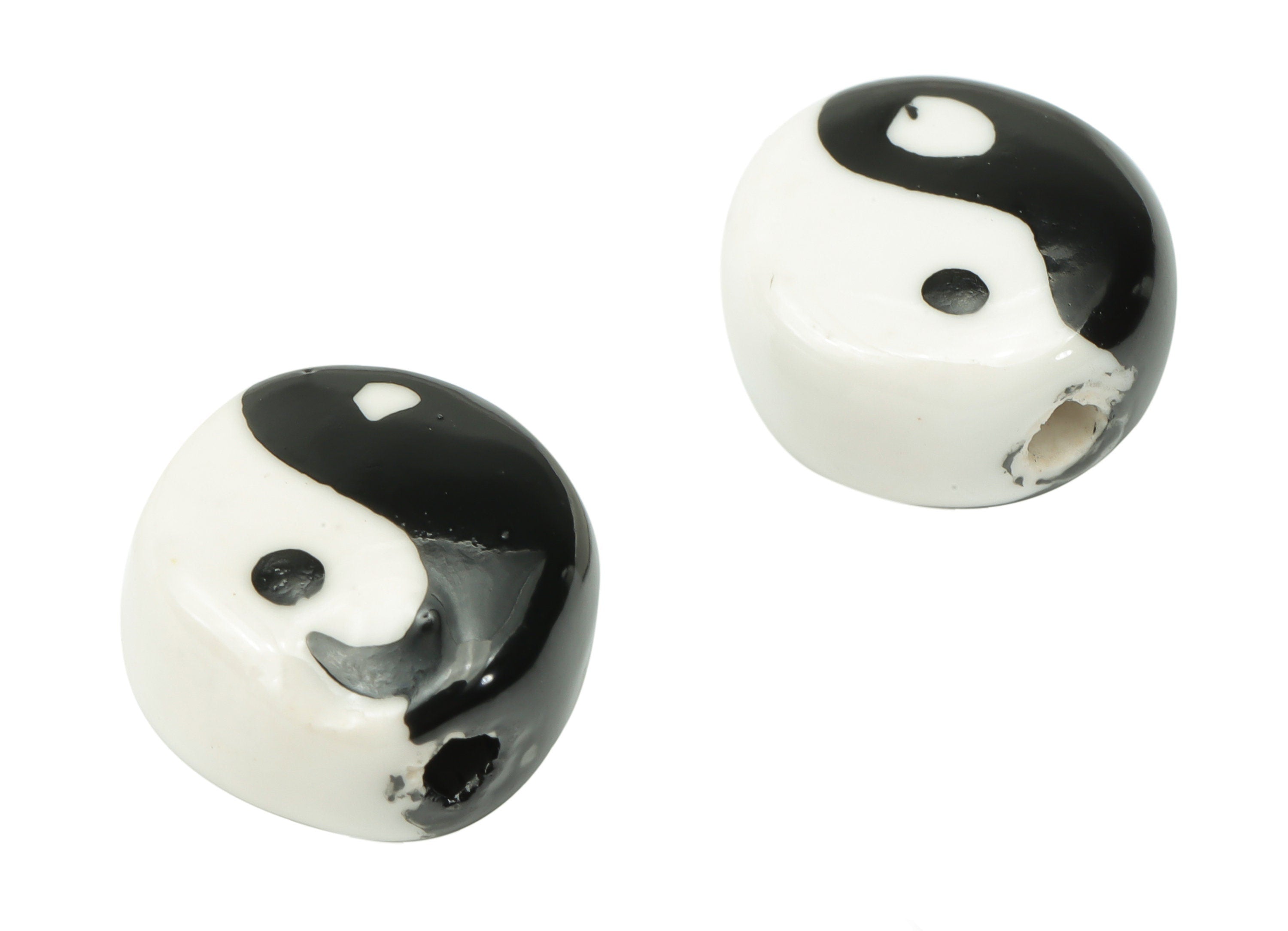 Glazed Ceramic Pattern Round Beads - Carved Yin Yang Beads - Handmade Connectors Beads - Bracelet Making Beads - 13.96x13.96x7.61mm - NS1846 - DOMEDBAZAAR