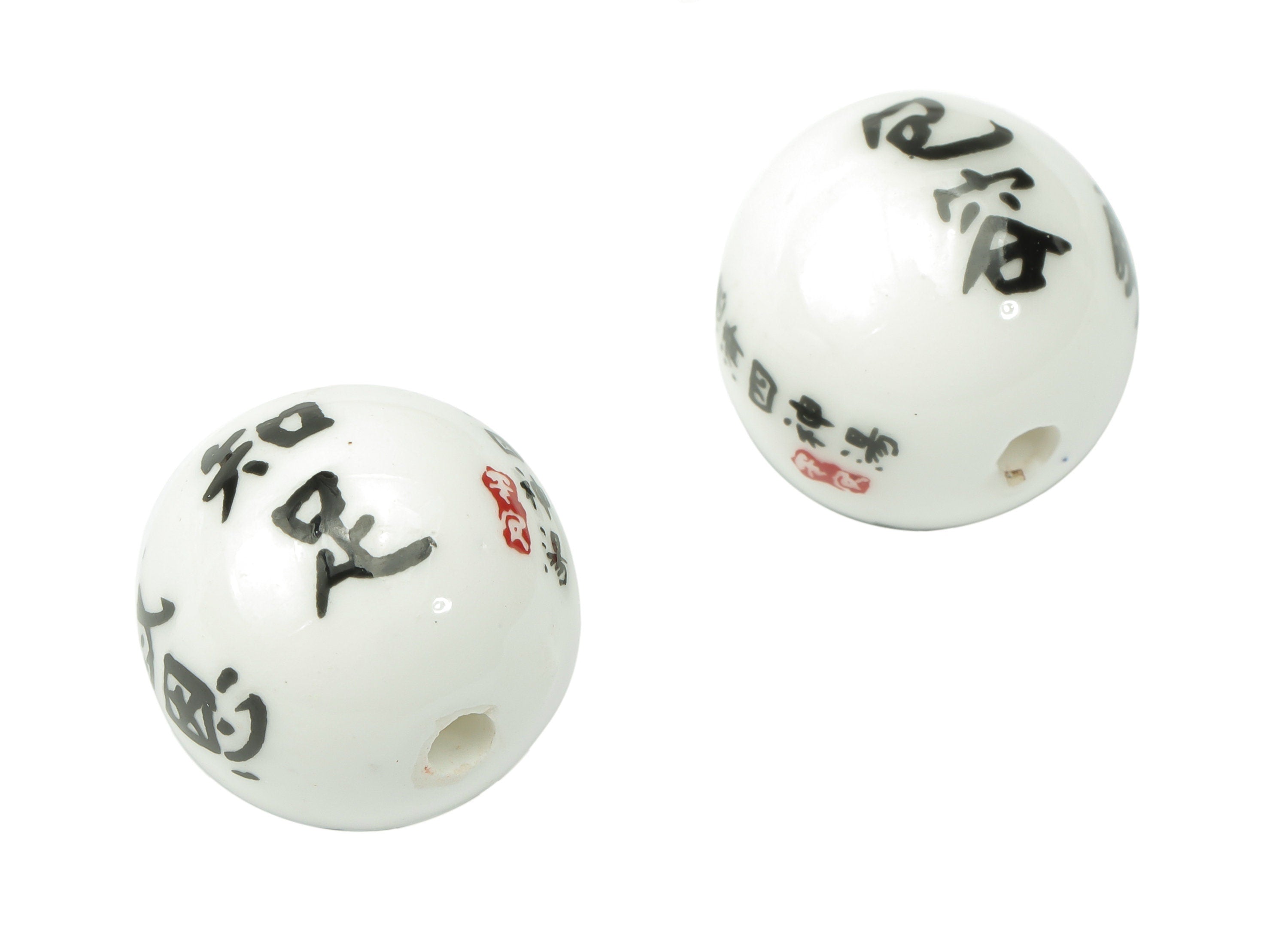 Glazed Ceramic Big Ball Beads - Carved Chinese Letters Beads - Handmade Connectors Beads - Bracelet Making Beads - 17.96x18.3x18.3mm- NS1828 - DOMEDBAZAAR