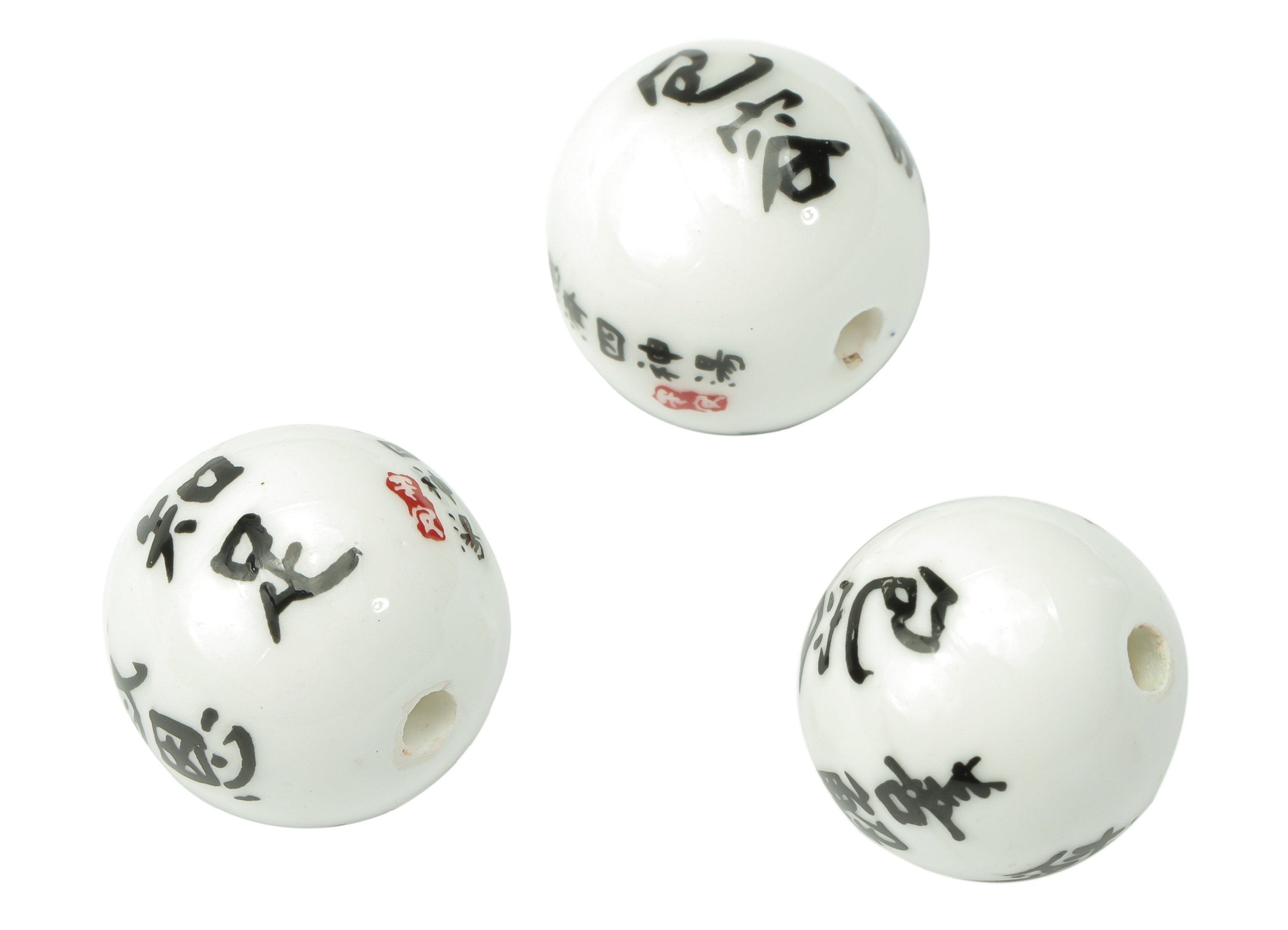 Glazed Ceramic Big Ball Beads - Carved Chinese Letters Beads - Handmade Connectors Beads - Bracelet Making Beads - 17.96x18.3x18.3mm- NS1828 - DOMEDBAZAAR