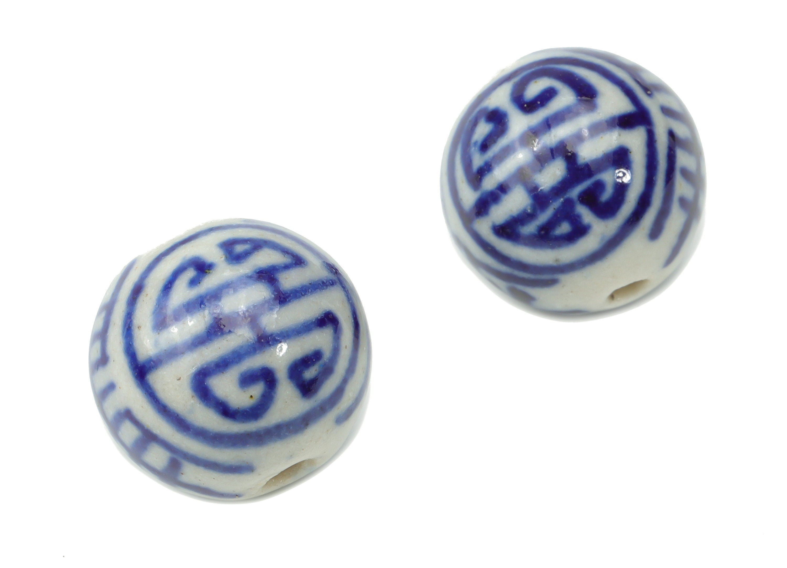 Glazed Ceramic Pattern Ball Beads - Carved Ball Beads - Handmade Beads - Bracelet Making Beads - Connectors Beads - 11.63x12x12mm - NS1838D - DOMEDBAZAAR