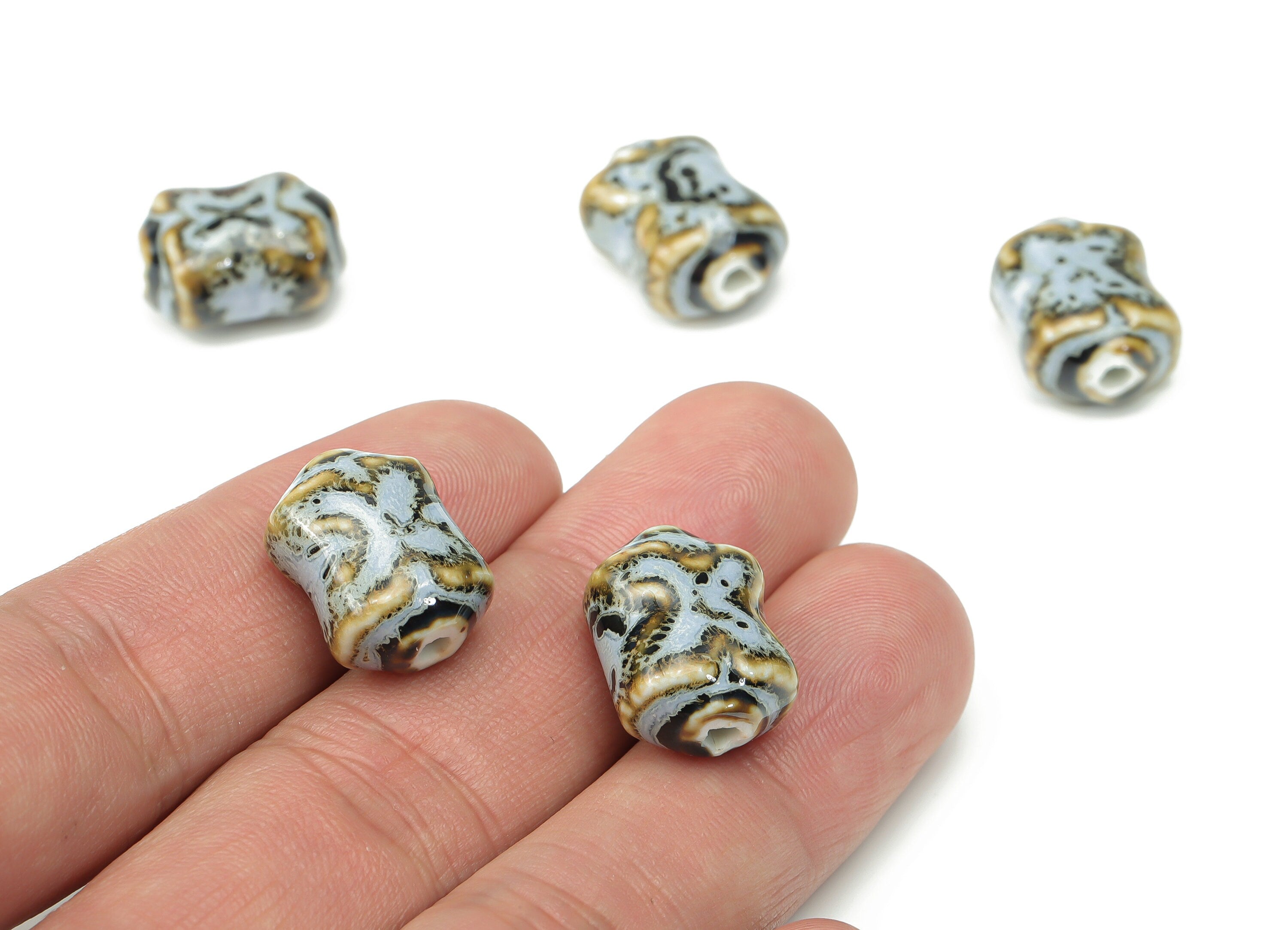 Glazed Ceramic Butterfly Beads - Carved Butterfly Beads - Handmade Connectors Beads - Bracelet Making Beads - 16.77x13.09x9.45mm - NS1785 - DOMEDBAZAAR