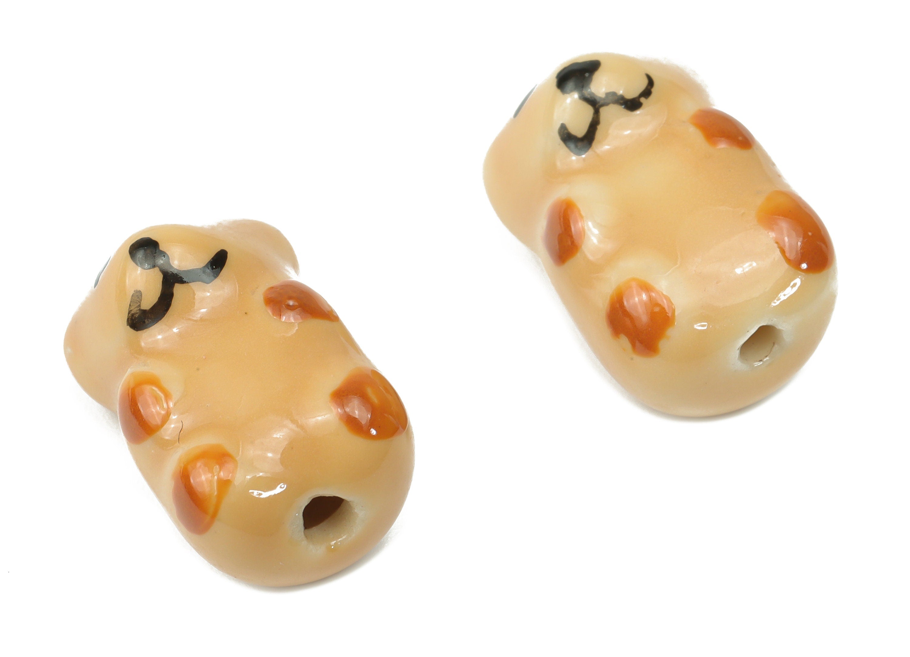 Glazed Ceramic Dog Beads - Carved Animal Beads - Handmade Beads - Bracelet Making Beads - Connectors Beads - 17.64x11.33x9.41mm - NS1832 - DOMEDBAZAAR