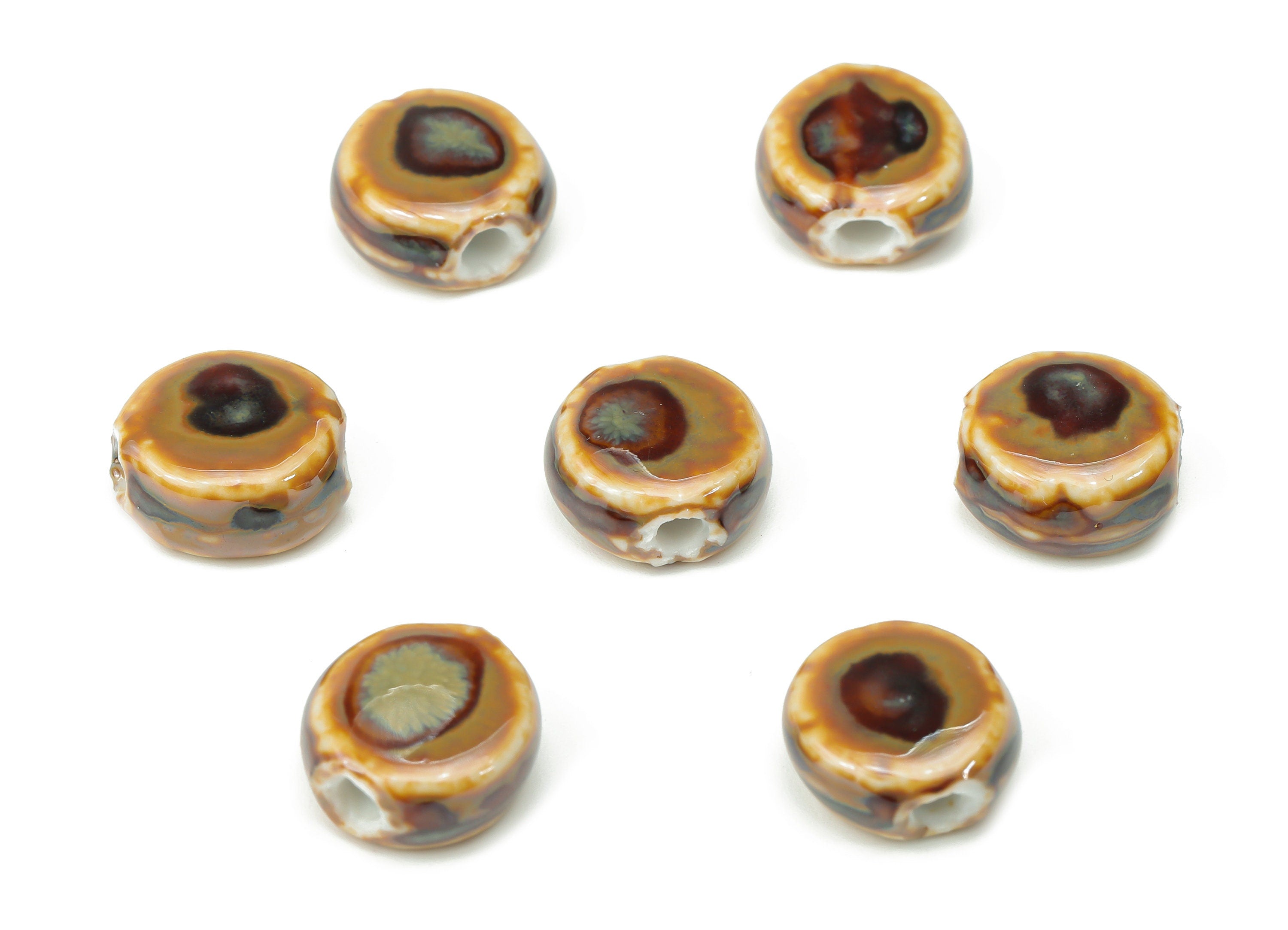Glazed Ceramic Mini Round Beads - Carved Circle Beads - Handmade Beads - Bracelet Making Beads - Connectors Beads - 11.2x10.6x5.4mm - NS1776 - DOMEDBAZAAR