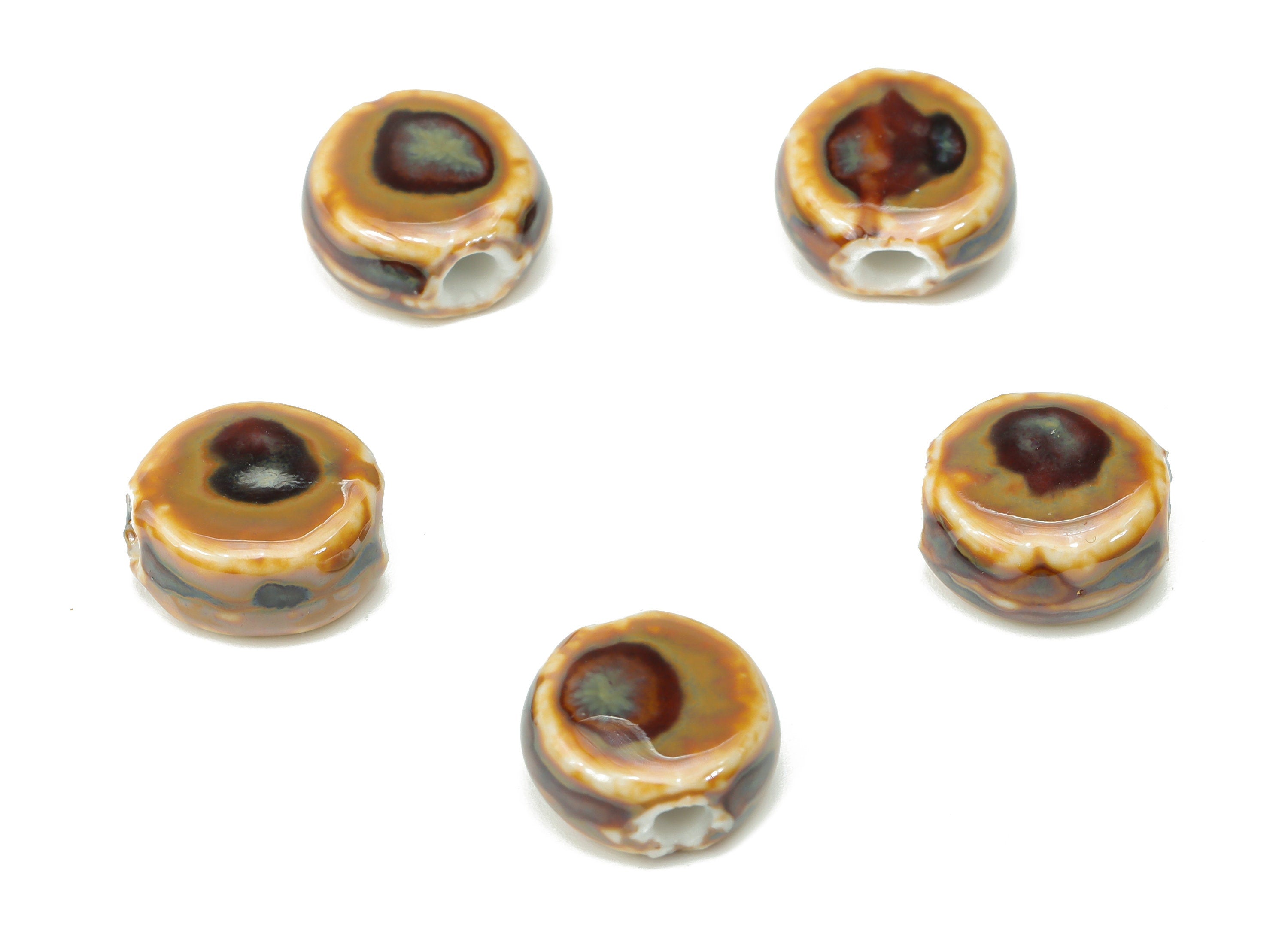 Glazed Ceramic Mini Round Beads - Carved Circle Beads - Handmade Beads - Bracelet Making Beads - Connectors Beads - 11.2x10.6x5.4mm - NS1776 - DOMEDBAZAAR