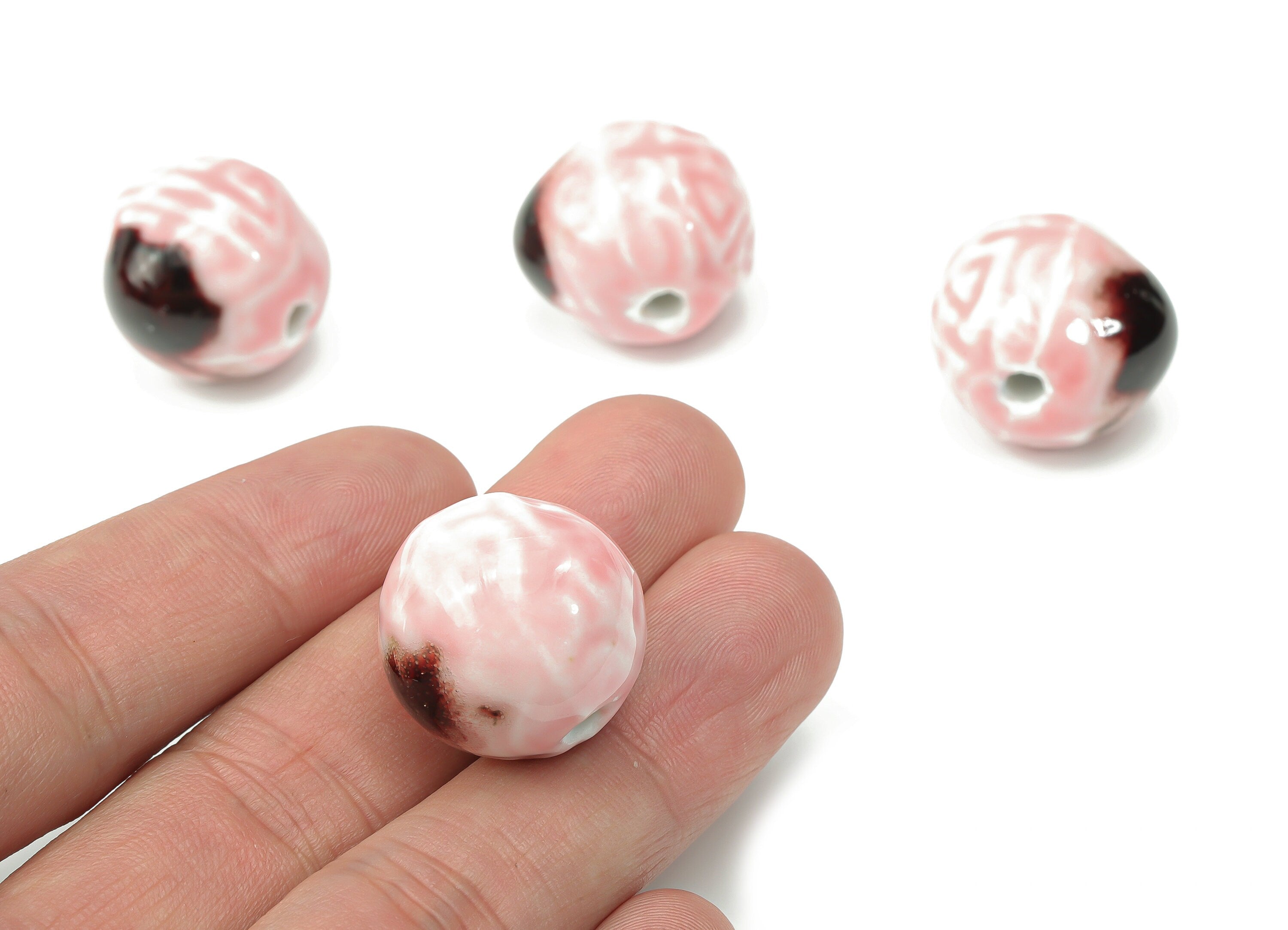 Glazed Ceramic Big Ball Beads - Carved Ball Beads - Handmade Beads - Bracelet Making Beads - Connectors Beads - 21.04x21.04x20.3mm - NS1821 - DOMEDBAZAAR