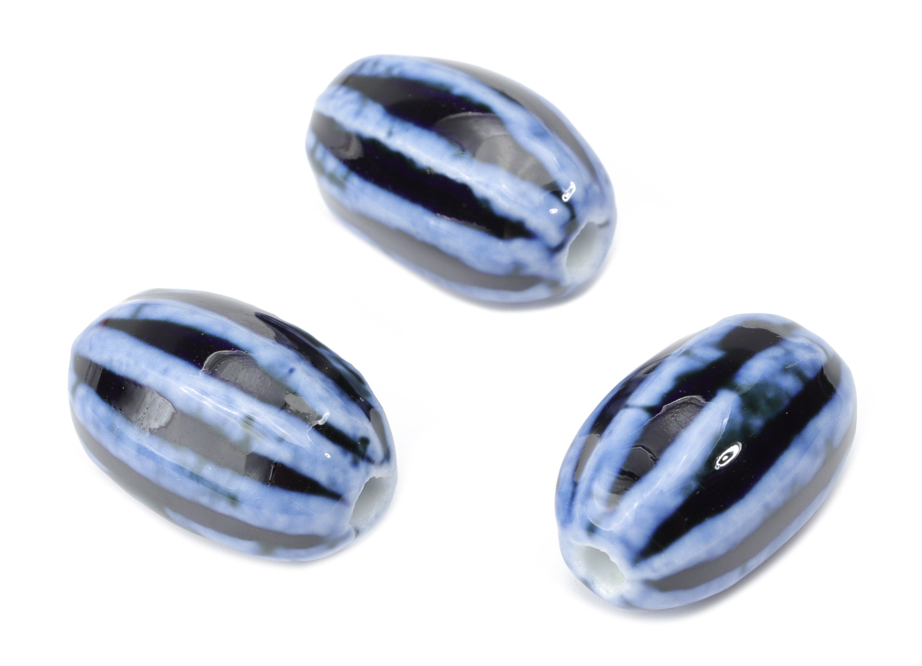 Glazed Ceramic Long Oval Beads - Carved Oval Beads - Handmade Beads - Bracelet Making Beads - Connectors Beads - 20.28x12.86x12.9mm - NS1793 - DOMEDBAZAAR