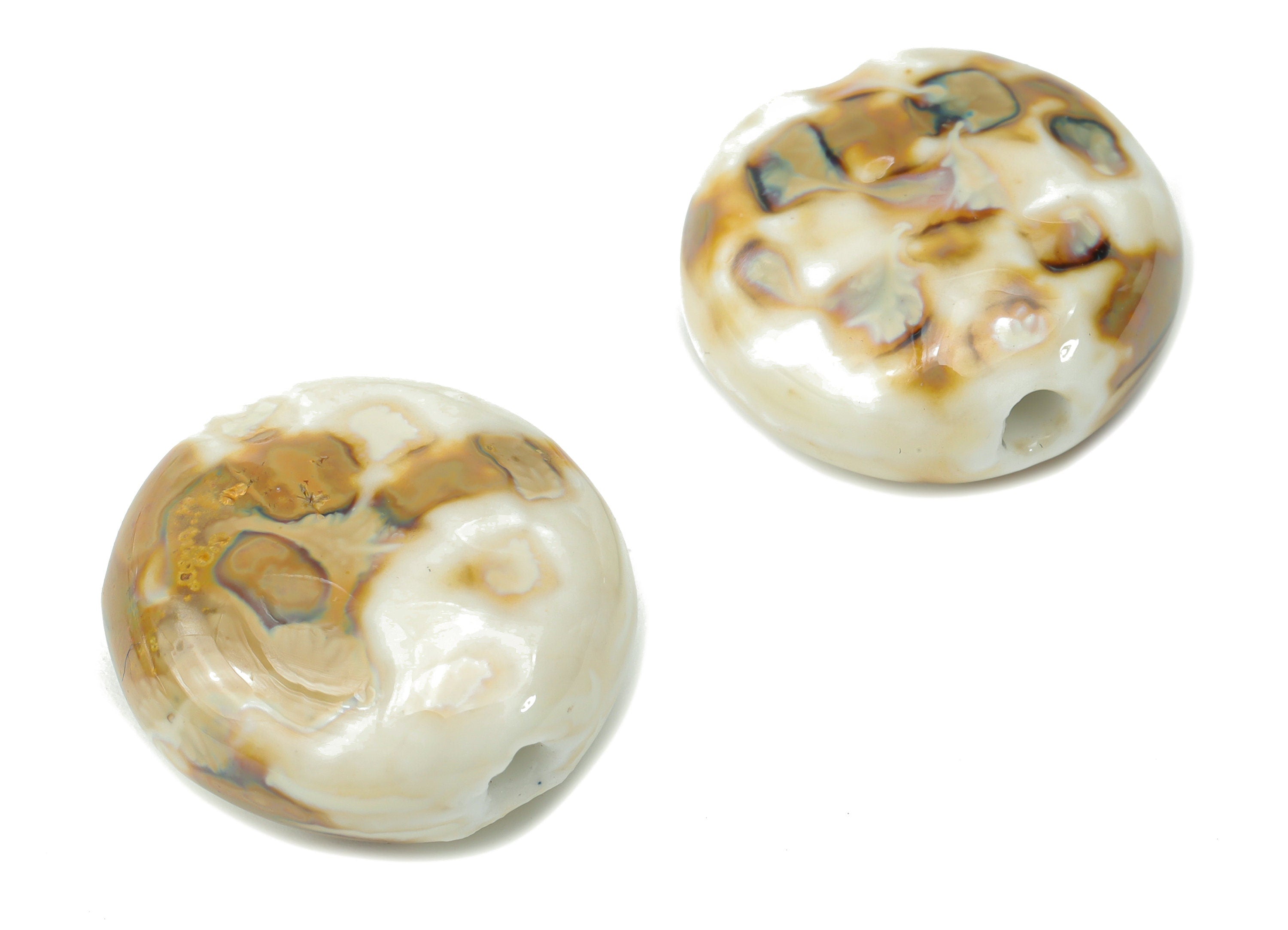 Glazed Ceramic Pattern Round Beads - Carved Circle Beads - Handmade Beads - Bracelet Beads - Connectors Beads - 19.42x19.42x8.73mm - NS1799 - DOMEDBAZAAR